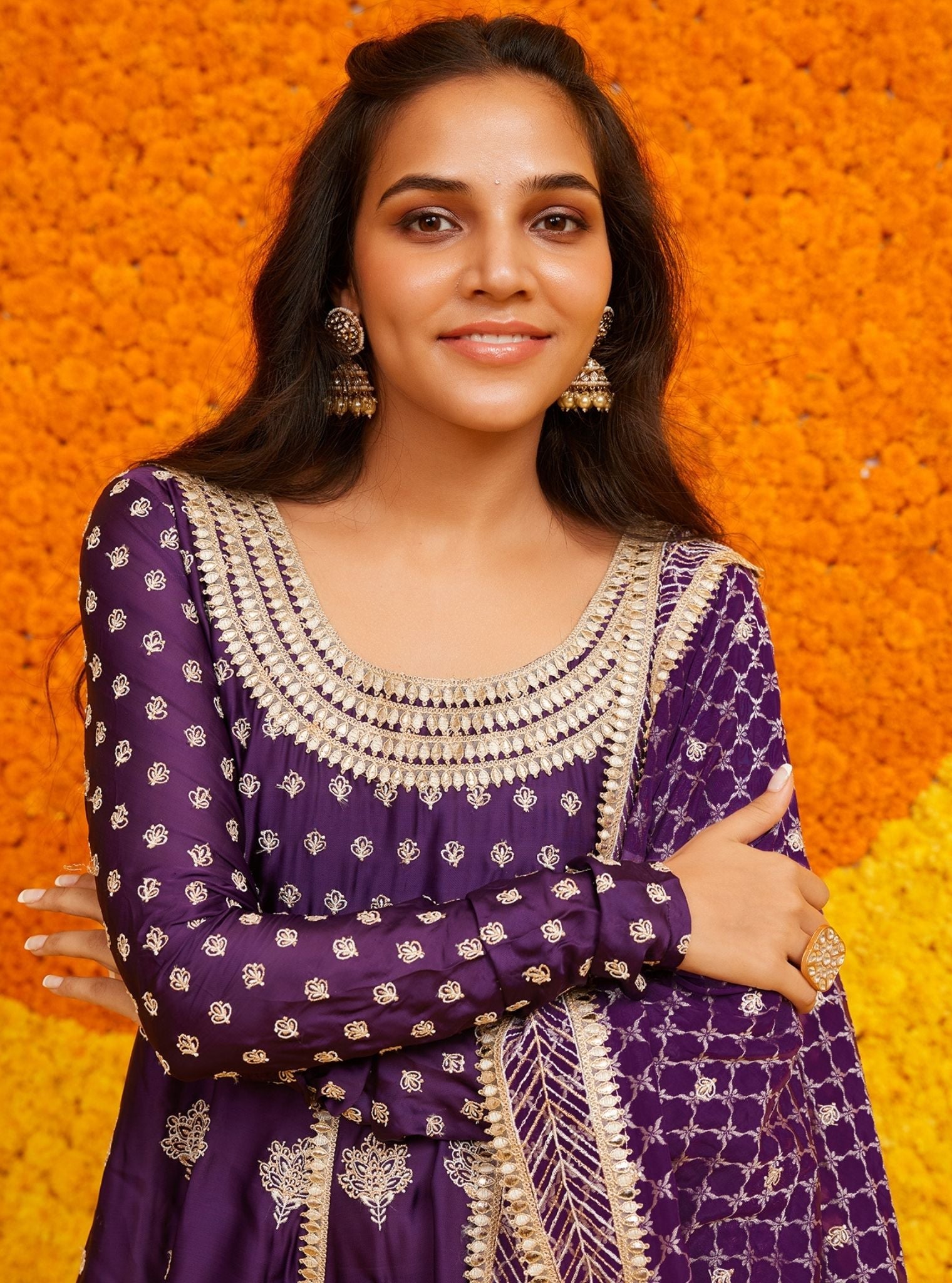 Palki Organza Satin Purple Kurta Set