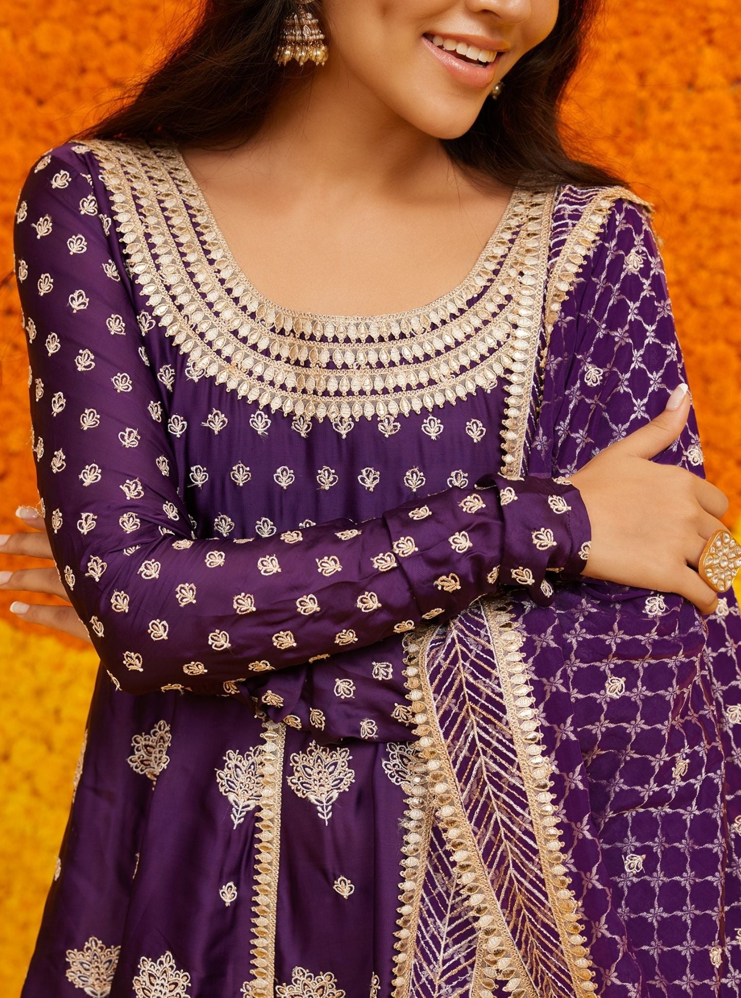 Palki Organza Satin Purple Kurta Set