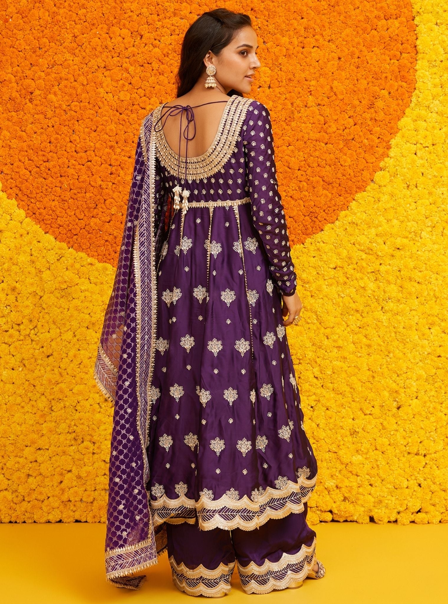 Palki Organza Satin Purple Kurta Set