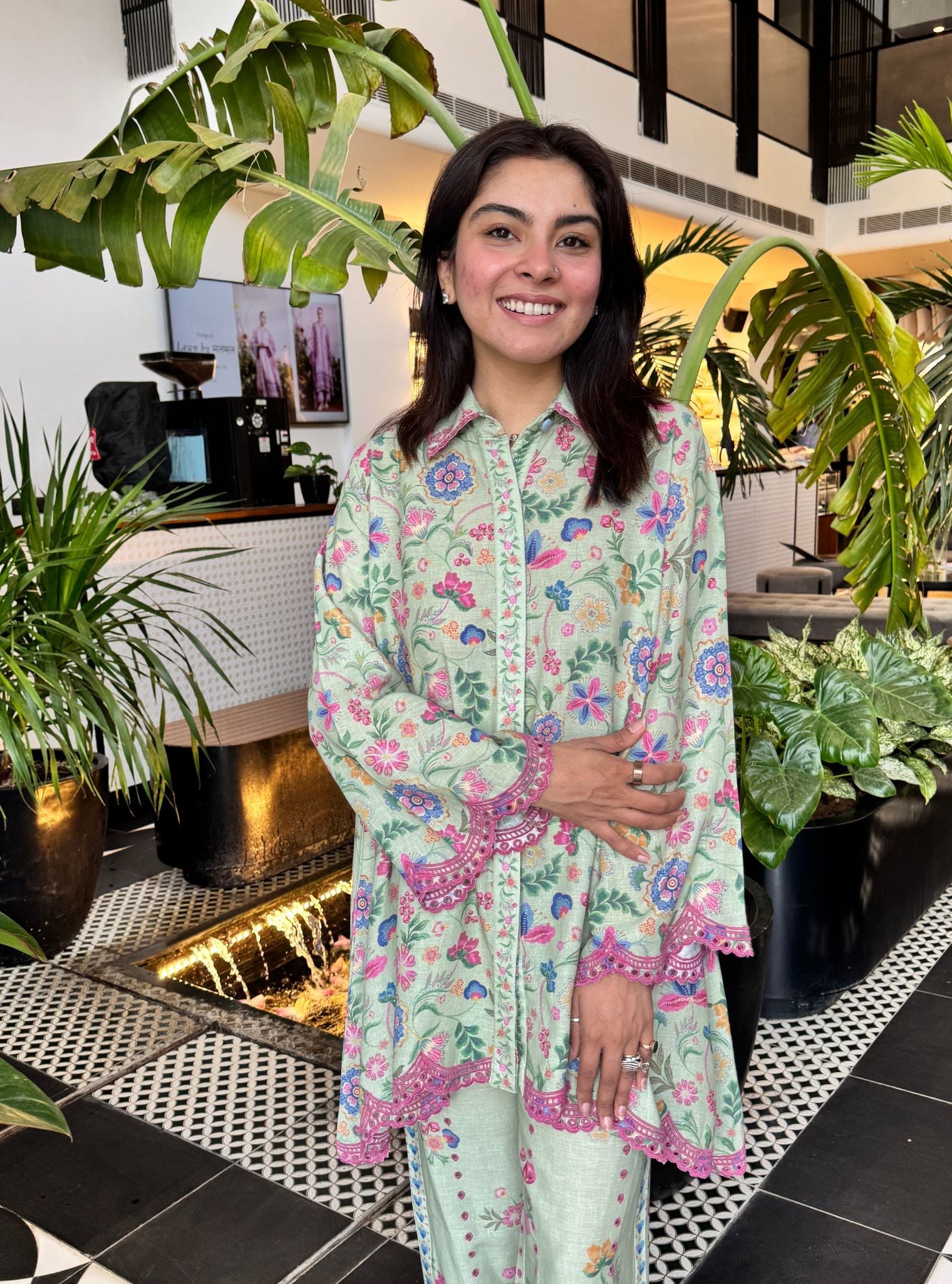 Aurora Printed Linen Green Co-ord Set