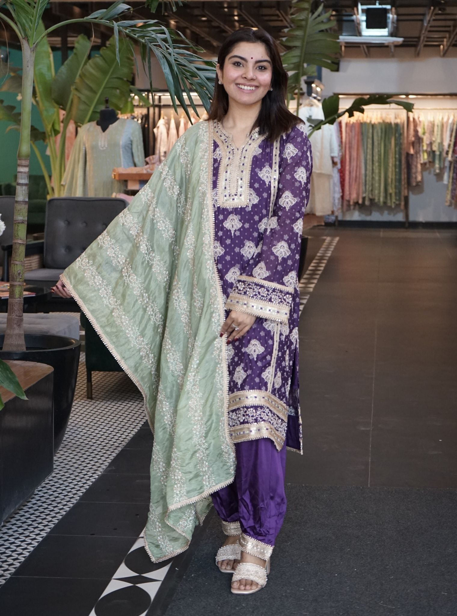 Faye Banarsi Purple Kurta Set