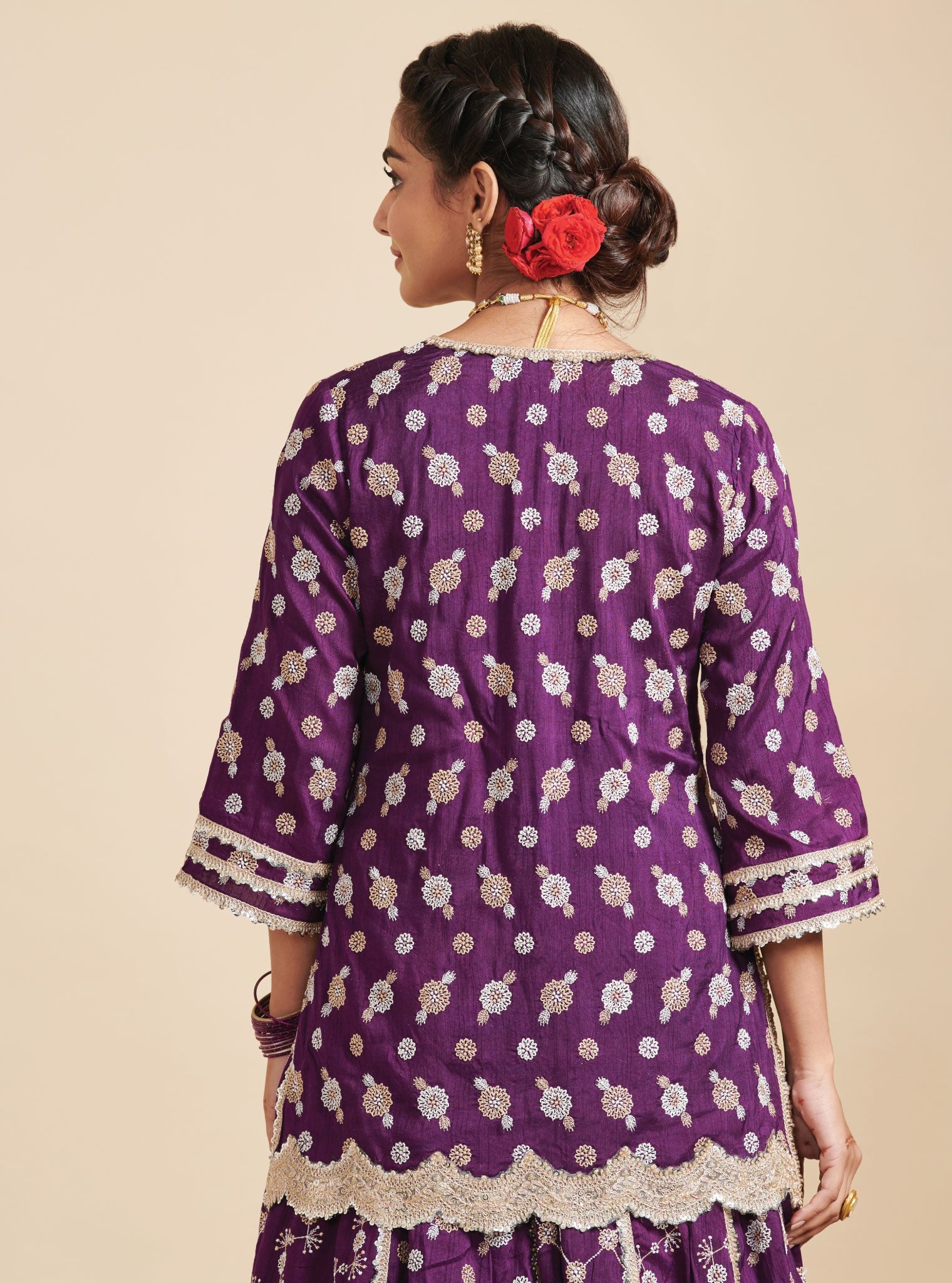 Surkh Silk Purple Kurta with Lehenga Set