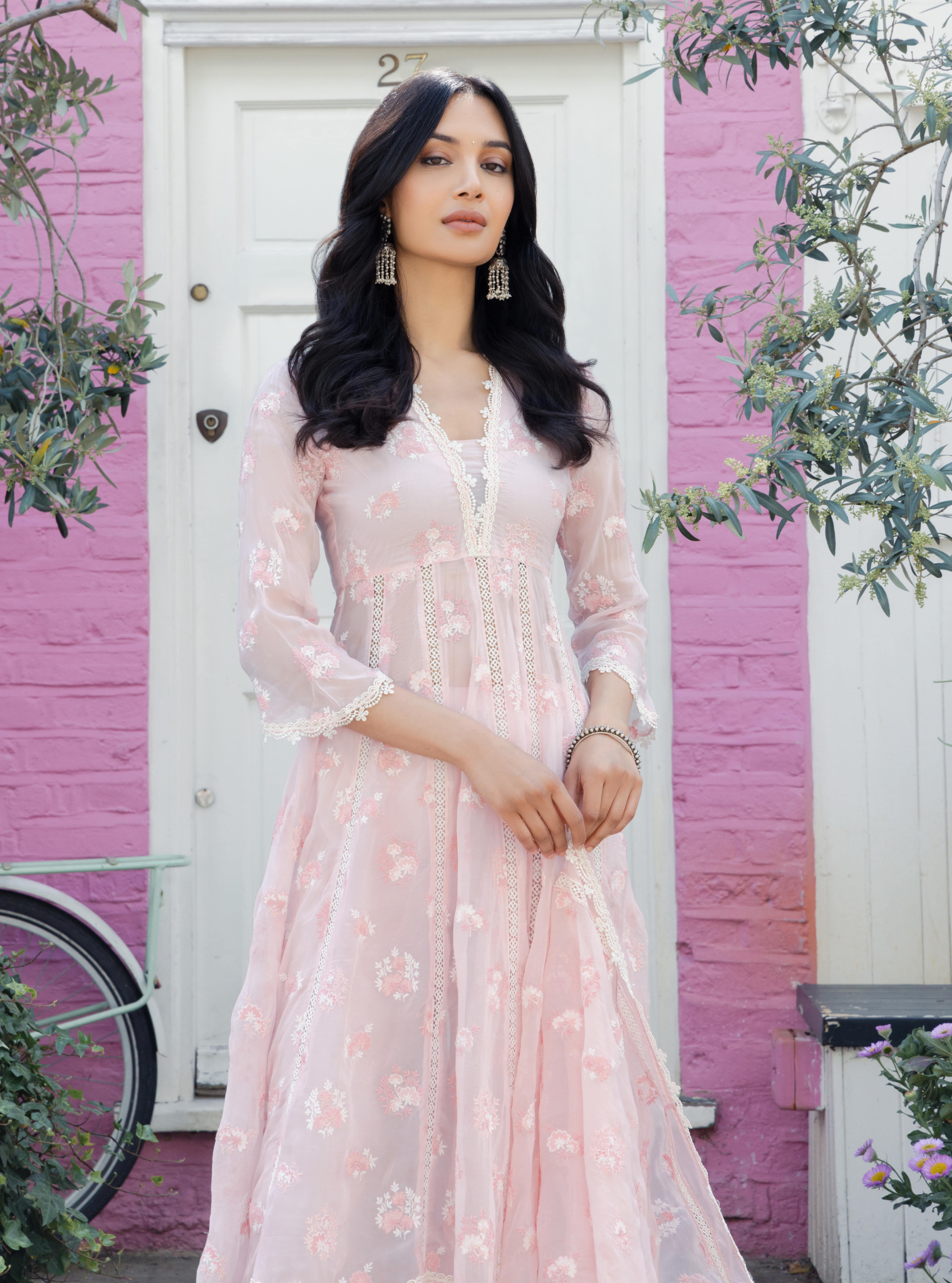 Stirling Organza Pink Anarkali Kurta Set
