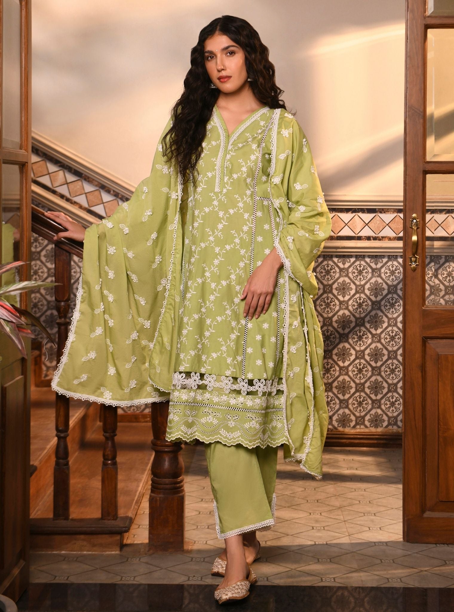 Kiana Supima Cotton Light Green Kurta Set