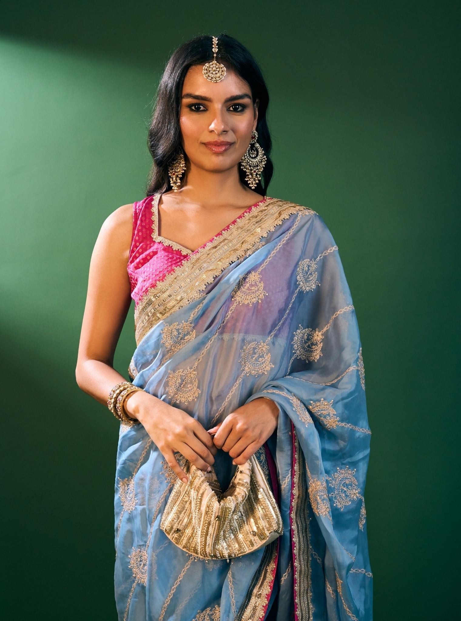 Kesa Organza Steel Blue Saree