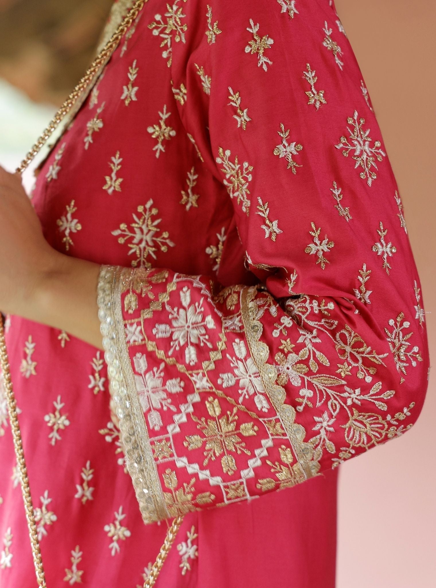 Kalander Pima Satin Fuchsia Kurta Set