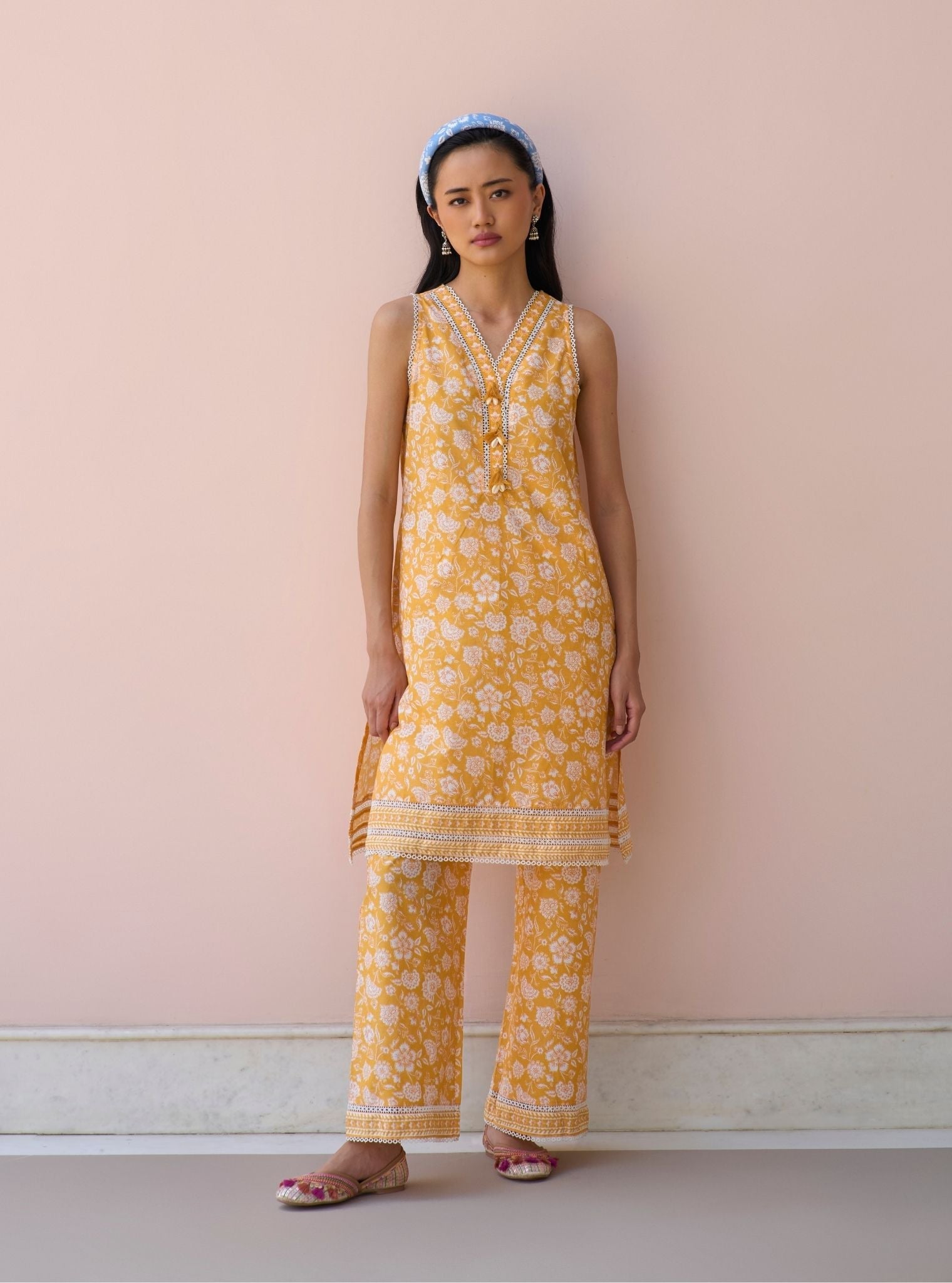 Aubriet Mustard Mulmul Supima Cotton Kurta & Pant Set