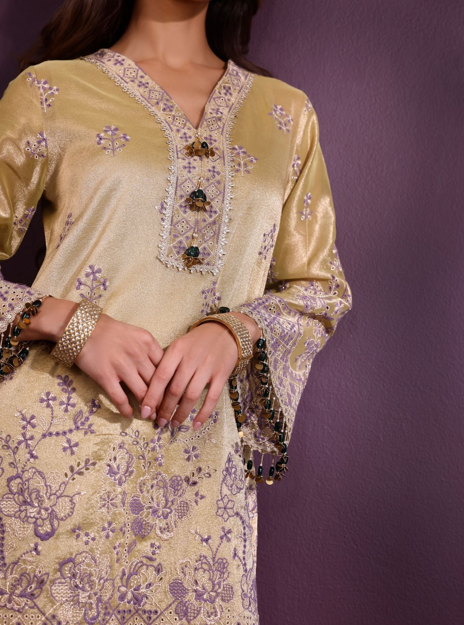 Lovi Tissue Pista Green Kurta Set