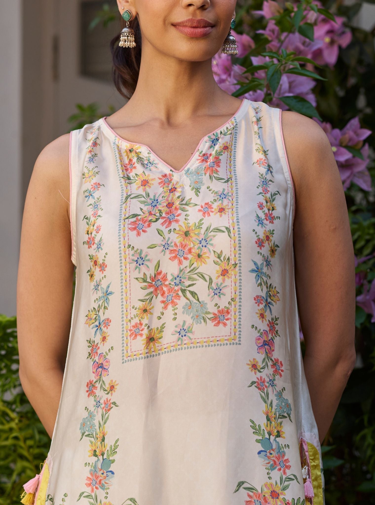 Zivae Cupro Satin Printed Off White Kurta With Farshi Salwar