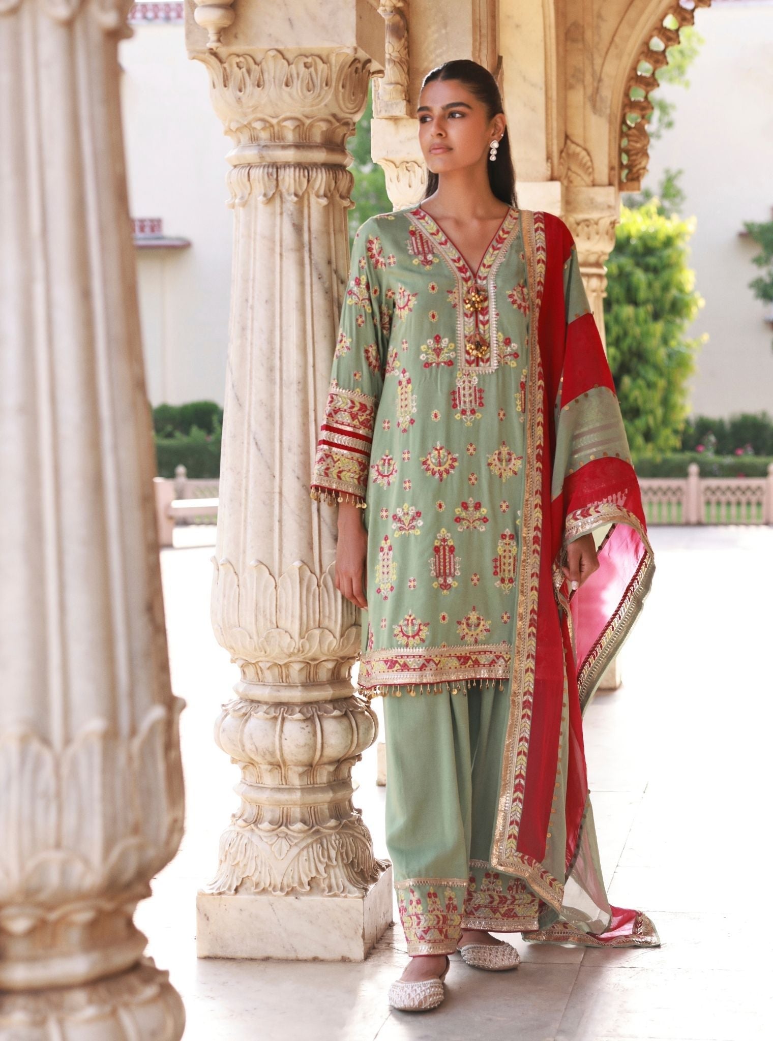 Noreya Lawn Sage Green Kurta With Farshi Salwar