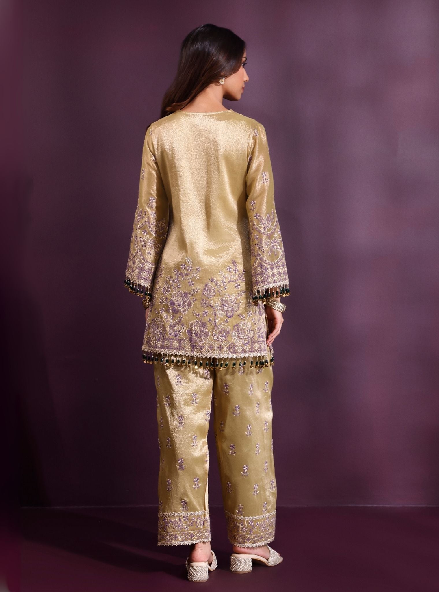 Lovi Tissue Pista Green Kurta Set