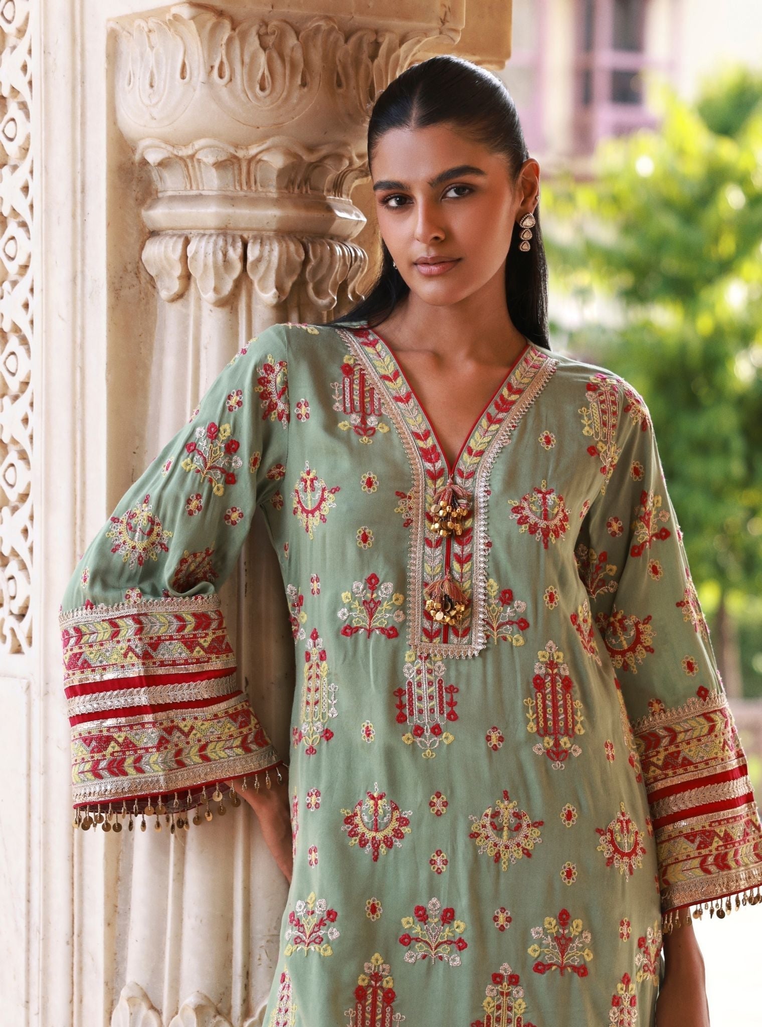 Noreya Lawn Sage Green Kurta With Farshi Salwar