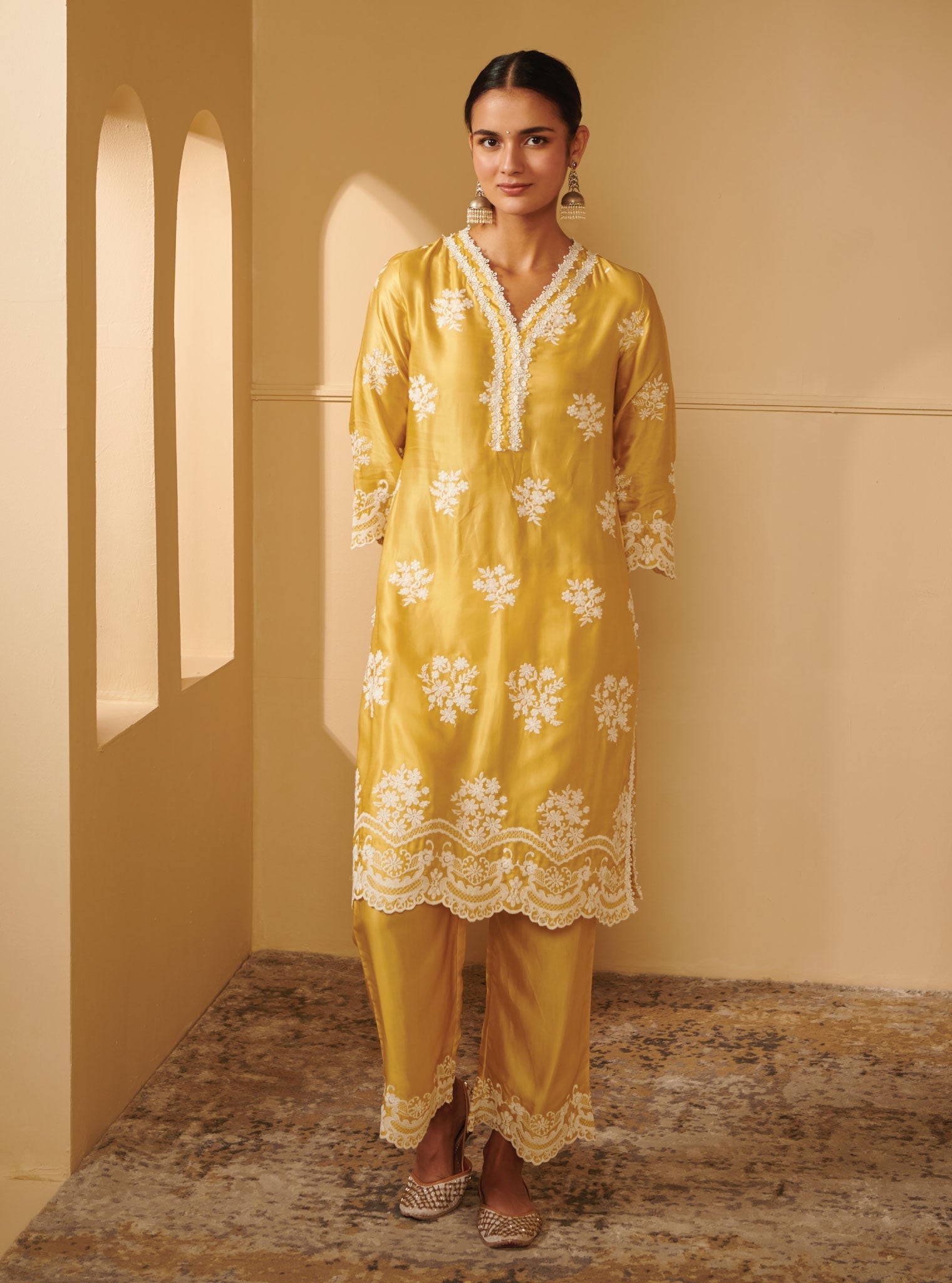 Nitha Cupro Silk Yellow Kurta Set
