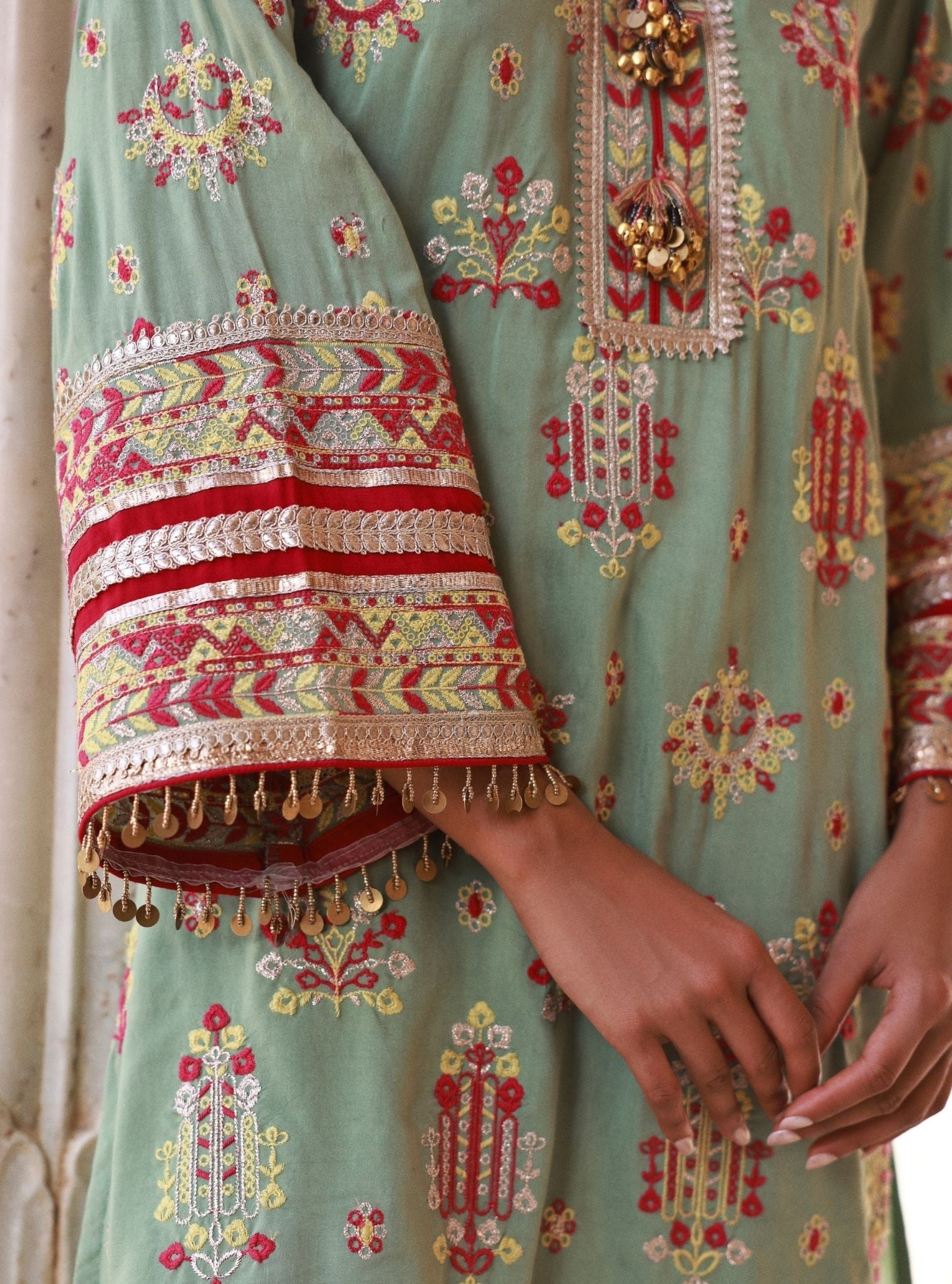 Noreya Lawn Sage Green Kurta With Farshi Salwar
