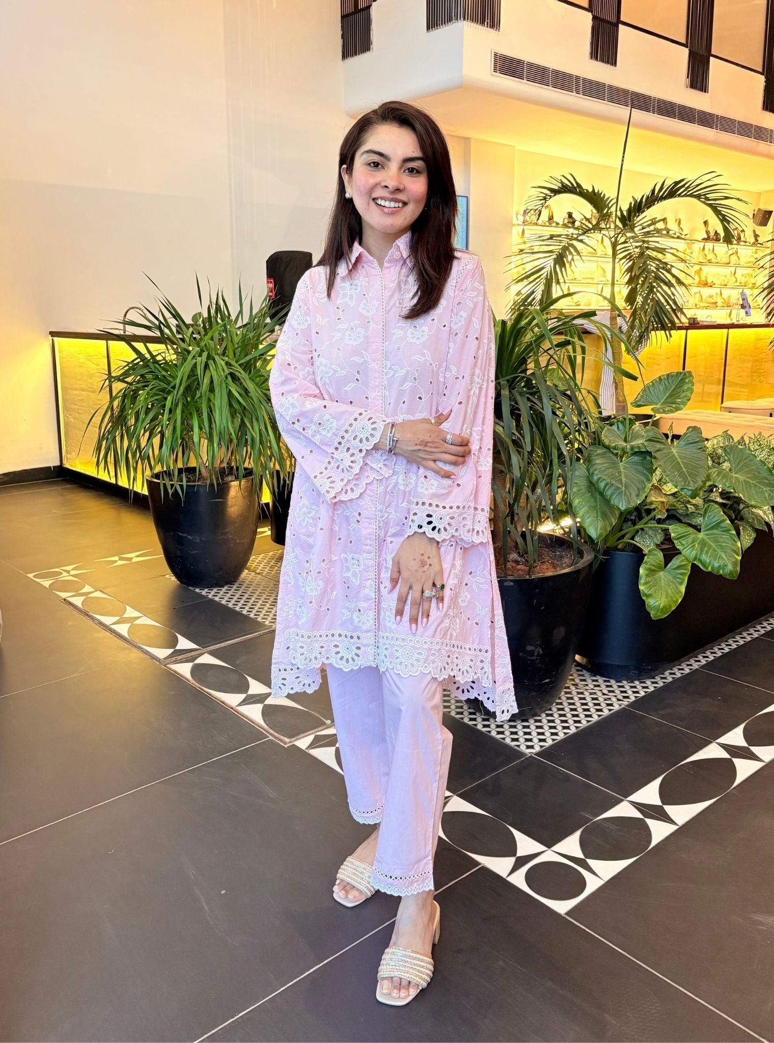 Victoria Pima Satin Light Pink Co-ord Set