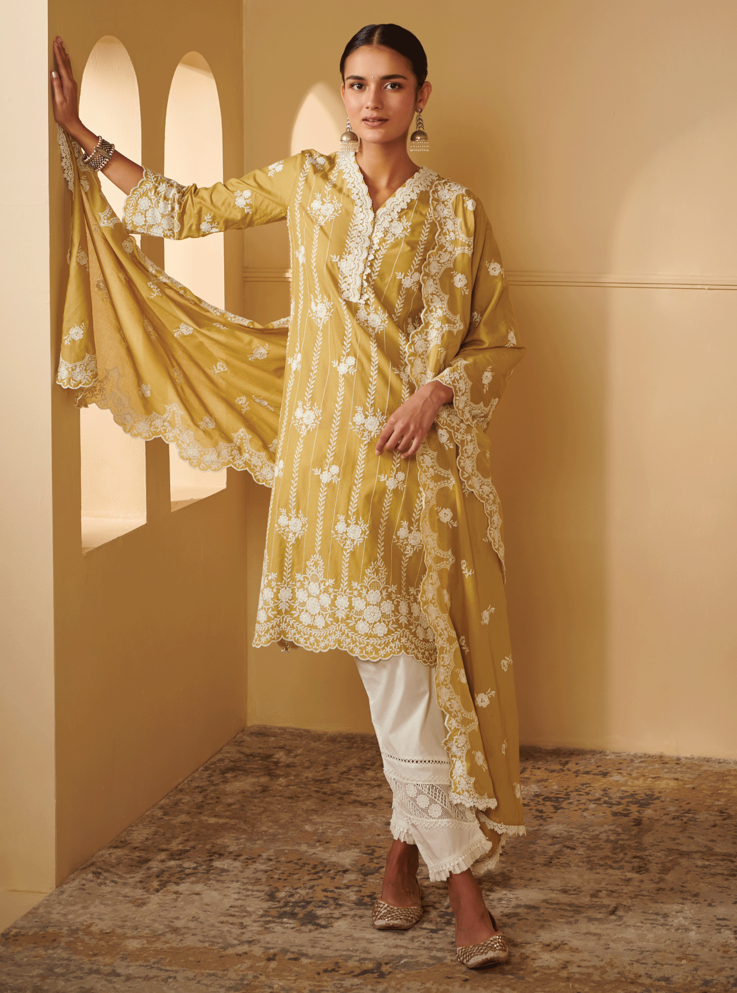 Dhansiri Supima Cotton Green Kurta Set