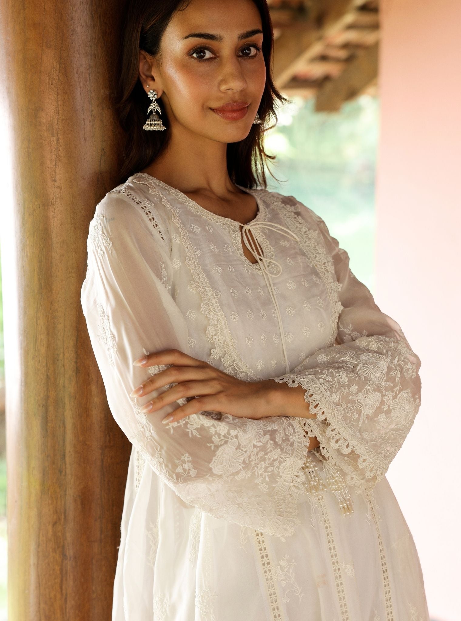 Neesa Organza White Anarkali Kurta Set