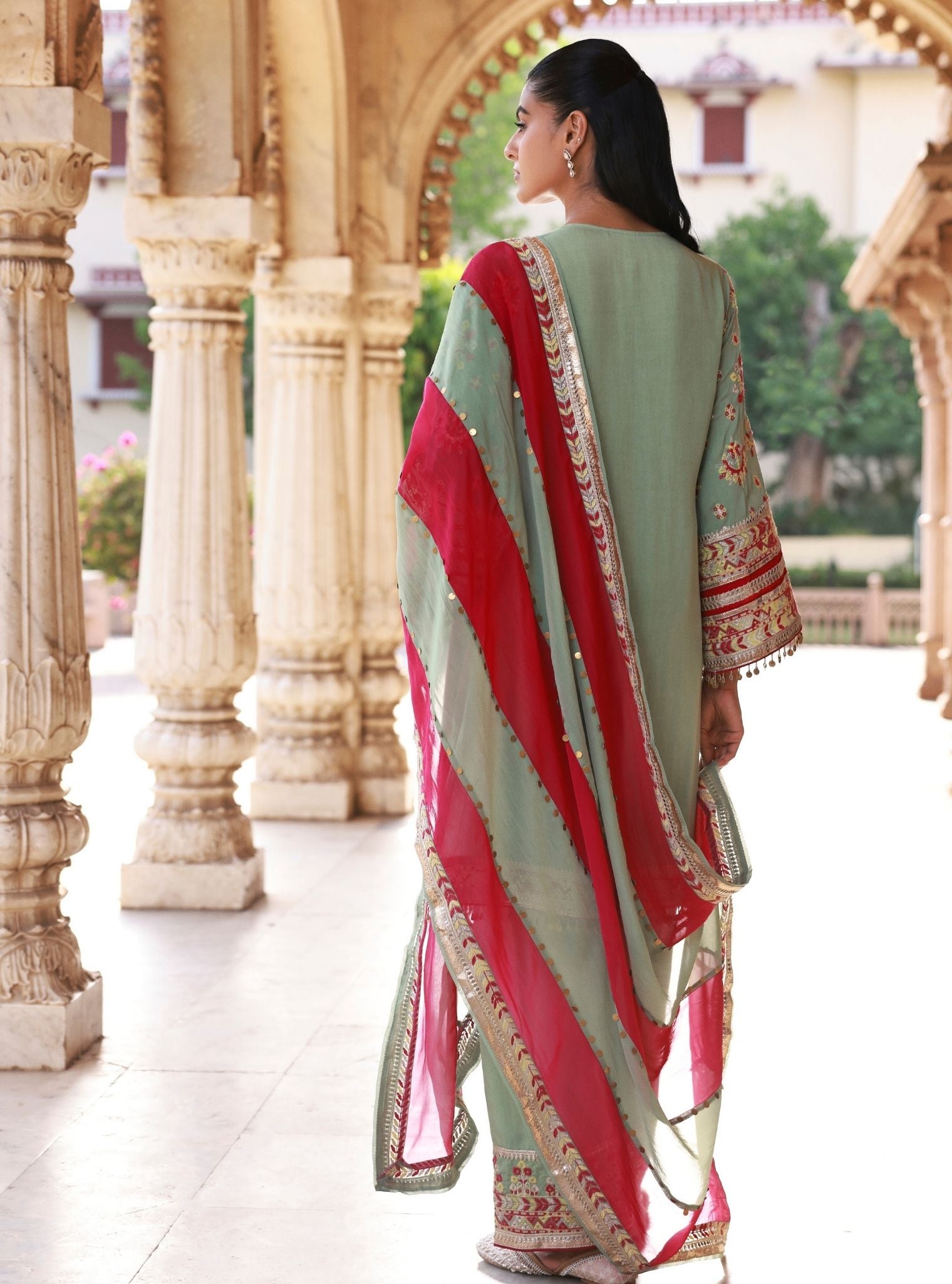 Noreya Lawn Sage Green Kurta With Farshi Salwar