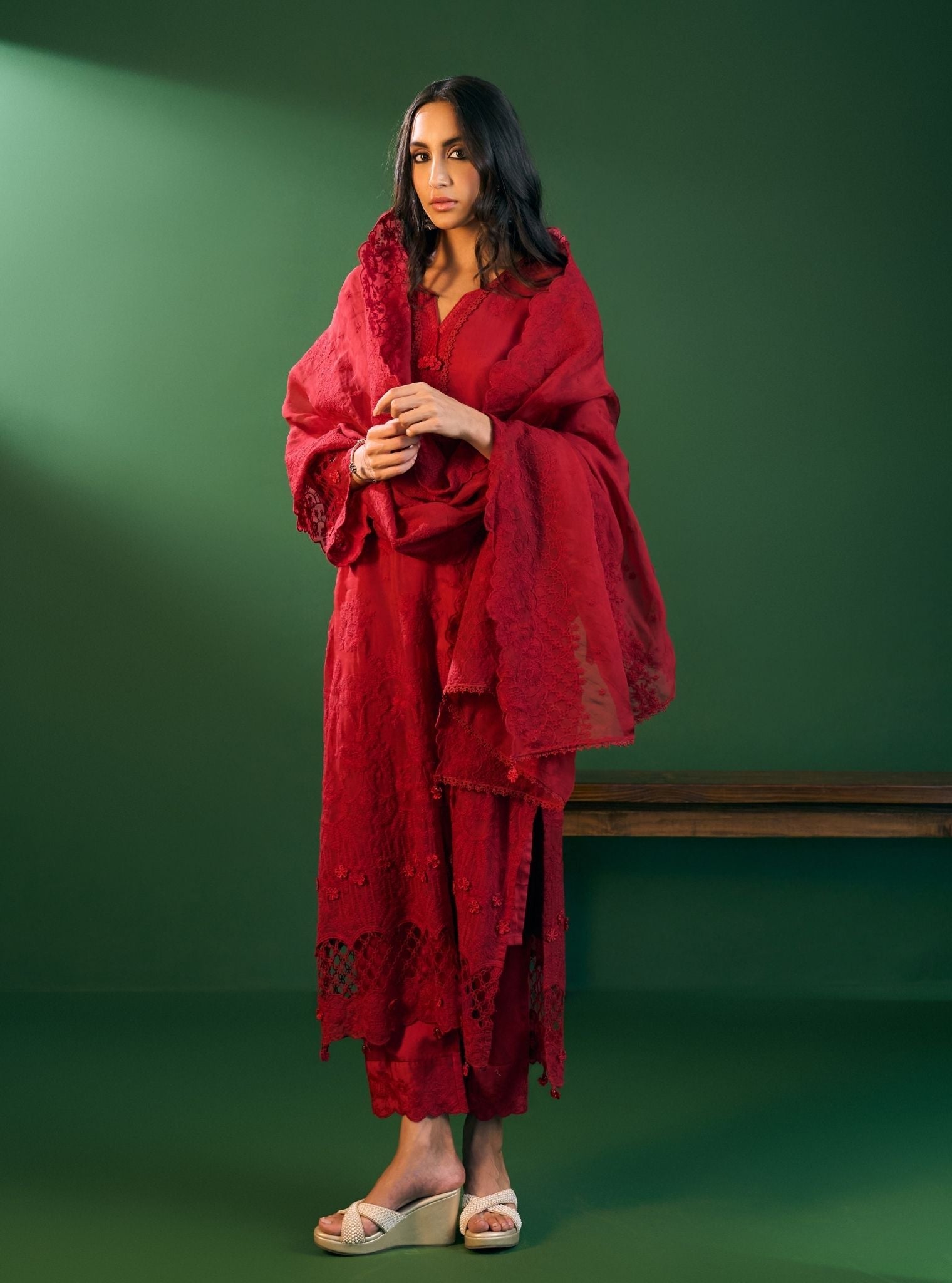Ina Organza Red Kurta Set