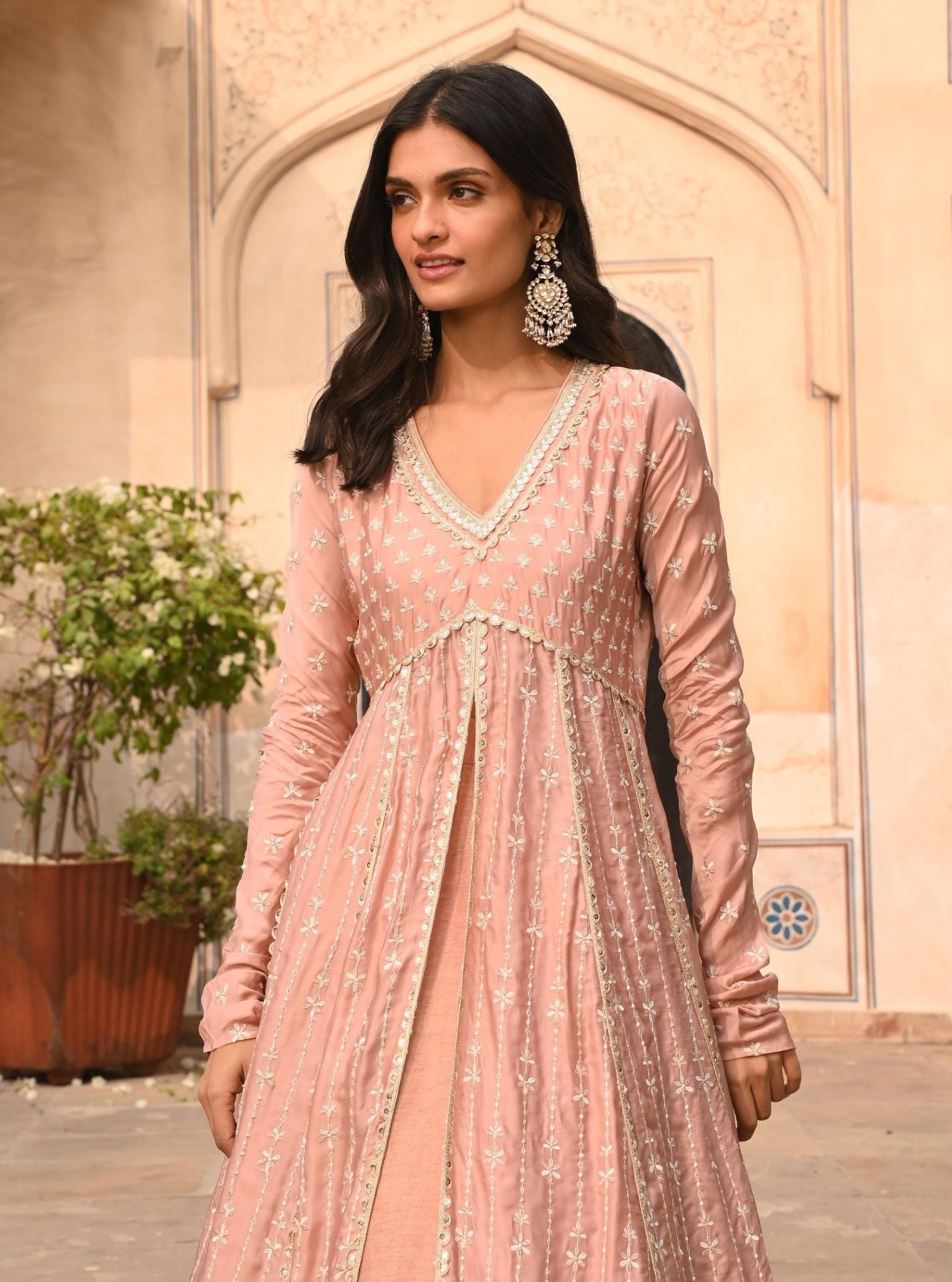 Jhoom Organza Satin Anarkali Light Pink Kurta with Lehenga Set