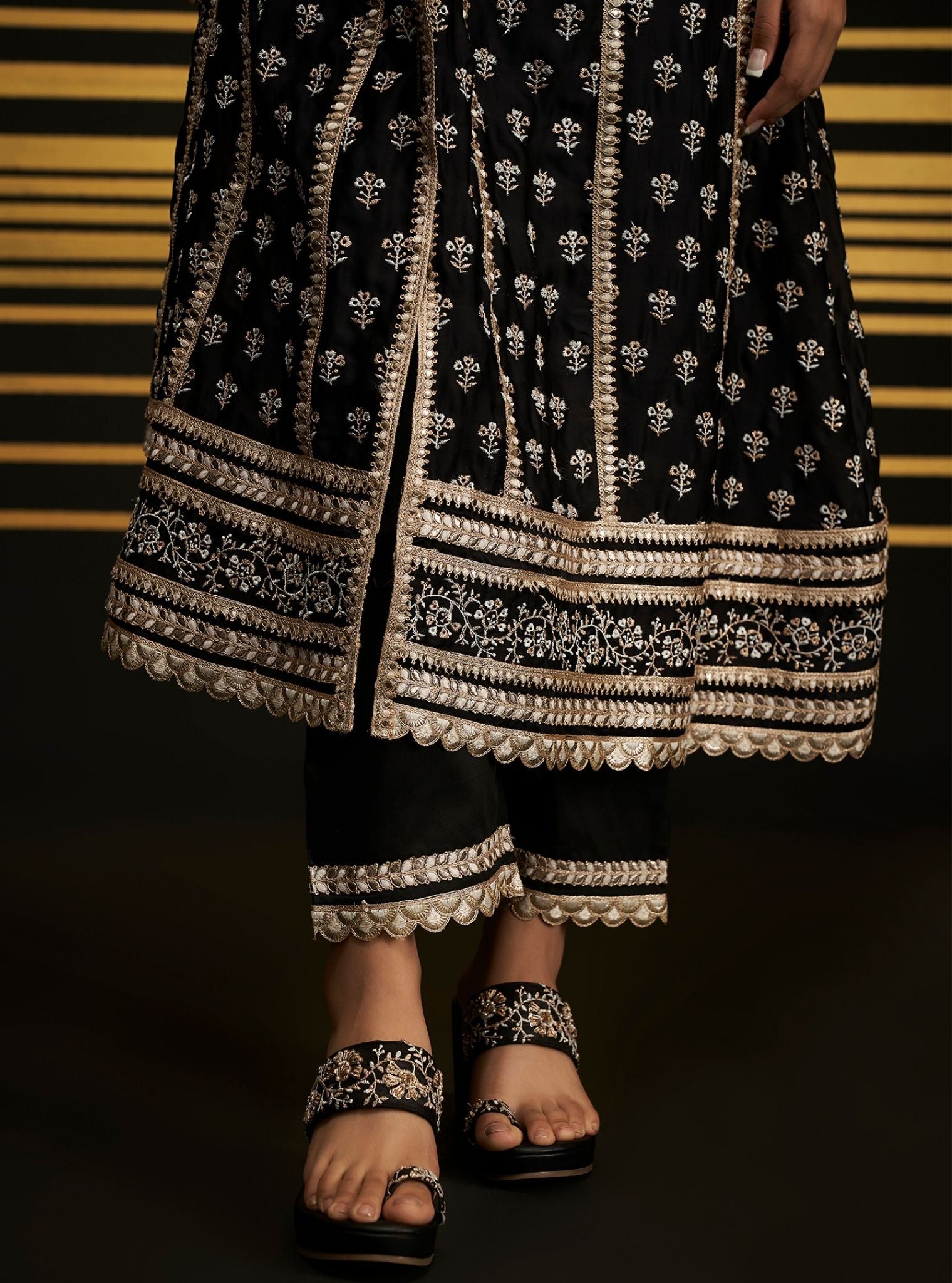 Patola Organza Satin Black Anarkali Kurta Set