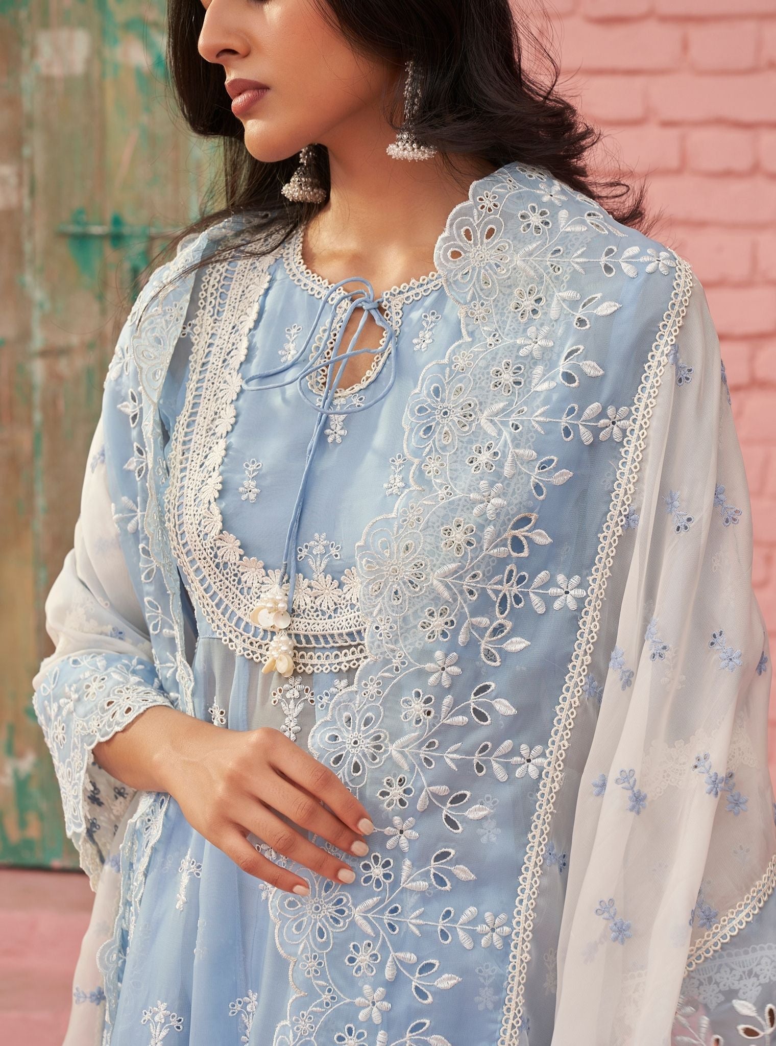 Sybil Organza Blue Anarkali Kurta Set