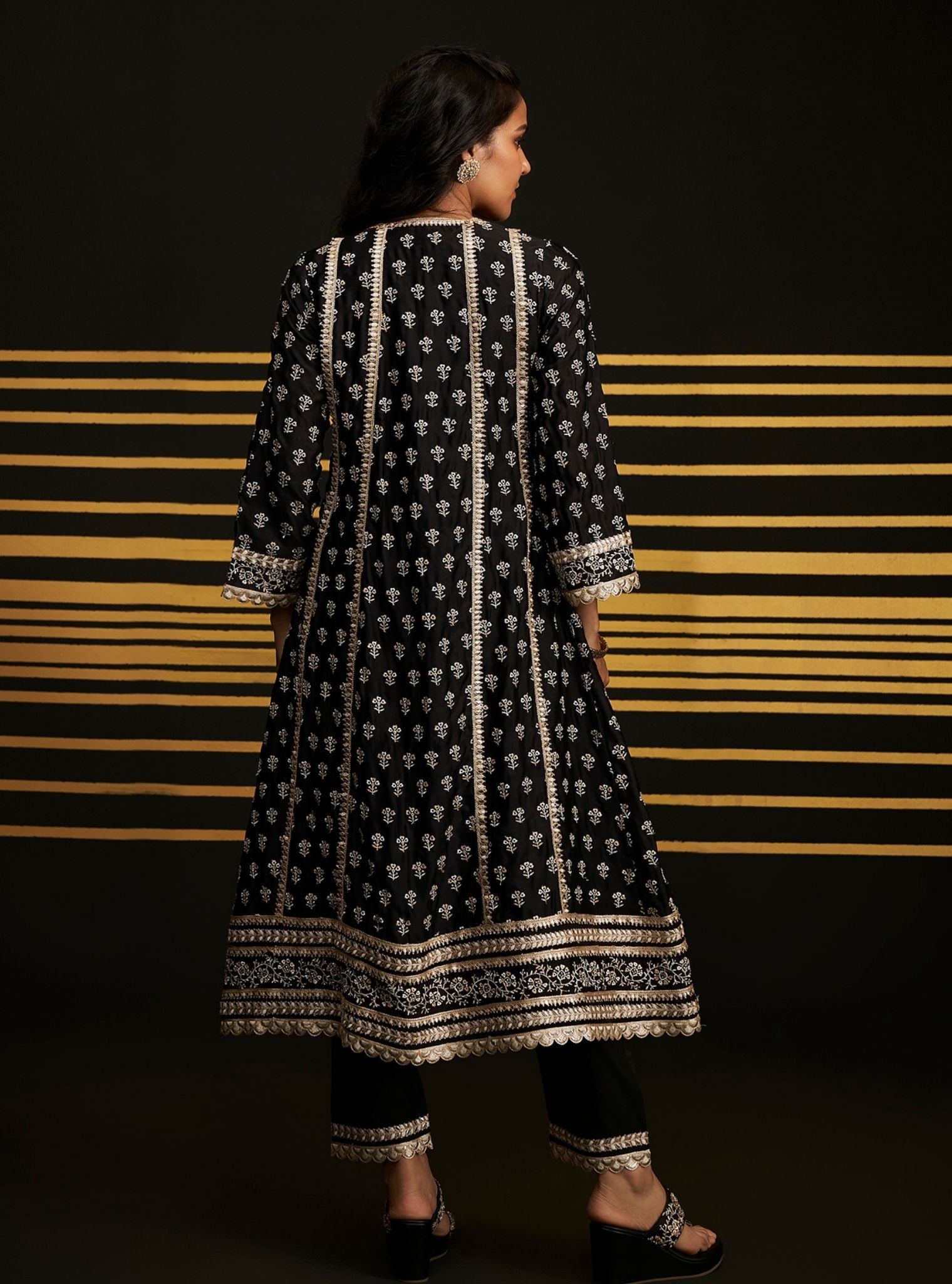 Patola Organza Satin Black Anarkali Kurta Set