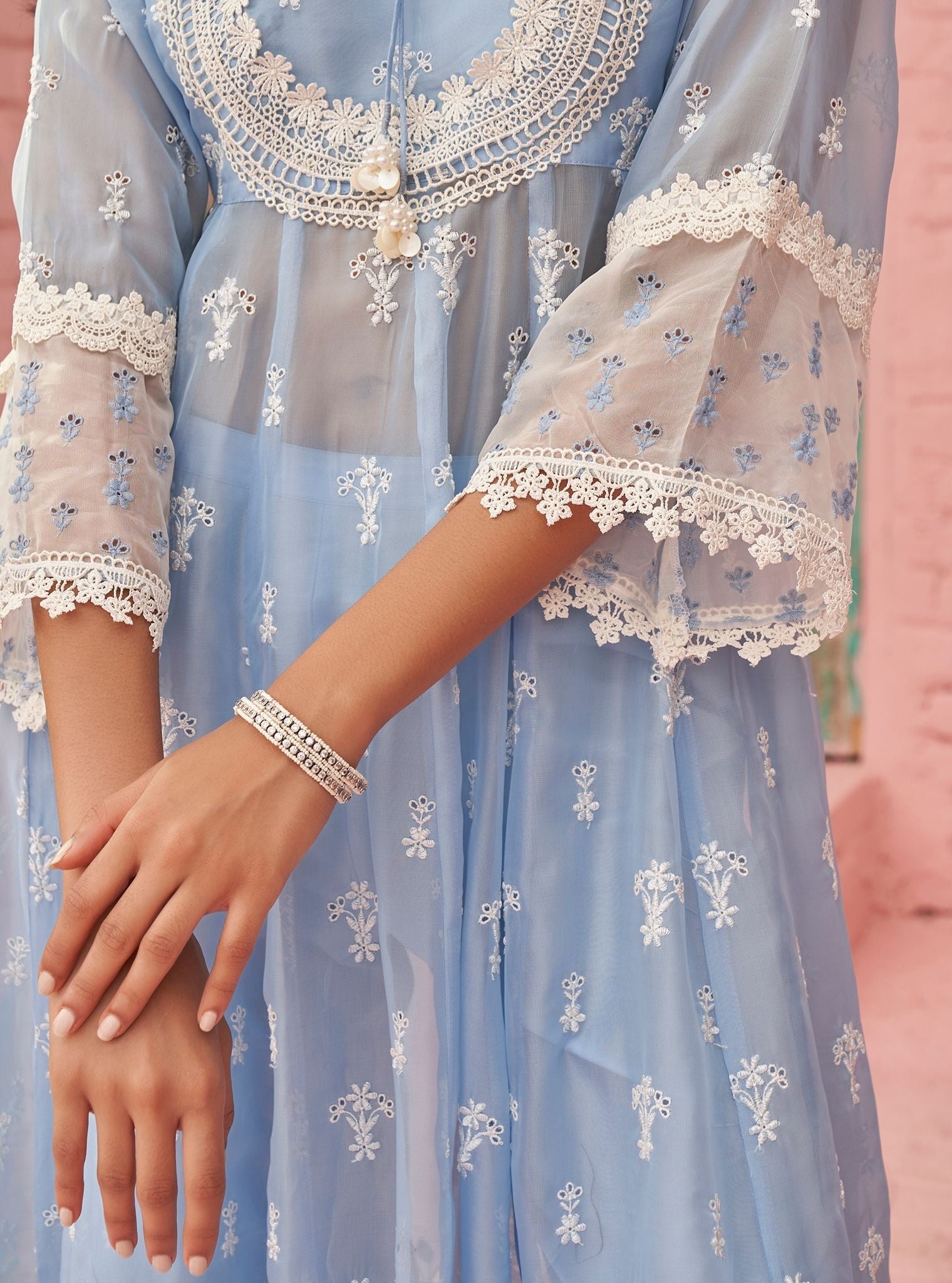 Sybil Organza Blue Anarkali Kurta Set