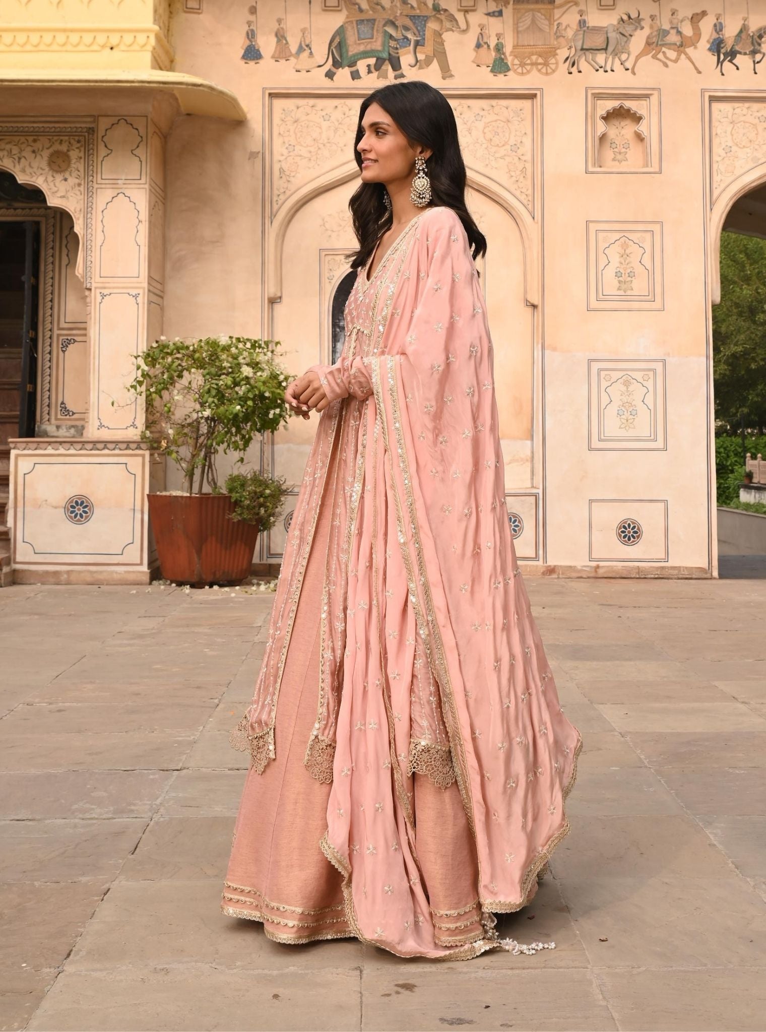 Jhoom Organza Satin Anarkali Light Pink Kurta with Lehenga Set