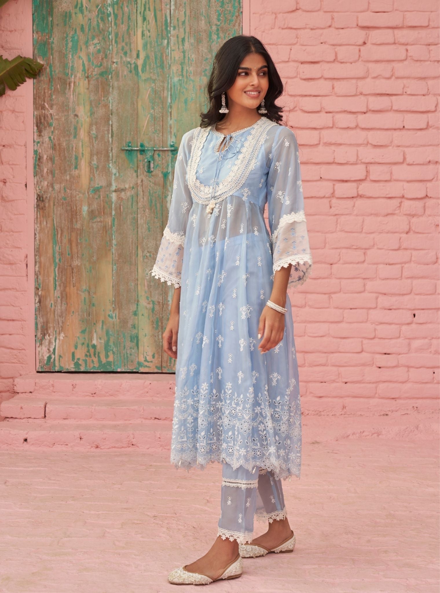 Sybil Organza Blue Anarkali Kurta Set