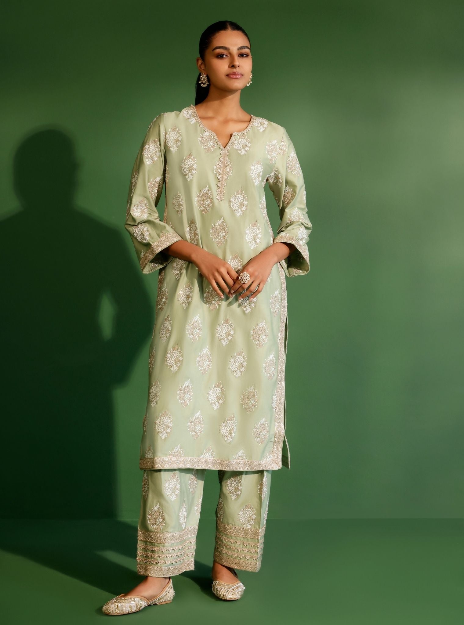 Calita Pima Satin Green Kurta Set