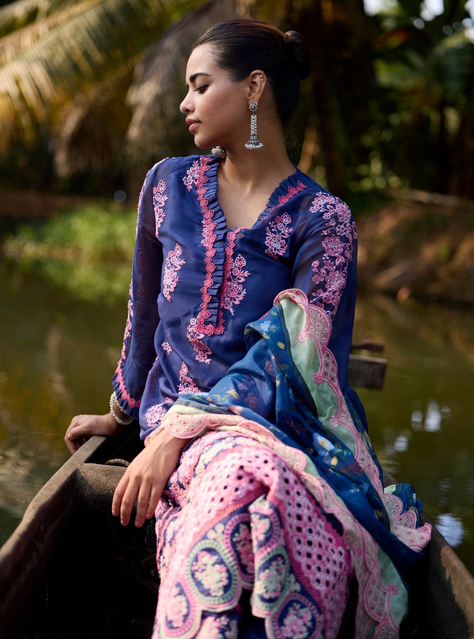 Valara Organza Navy Kurta Set