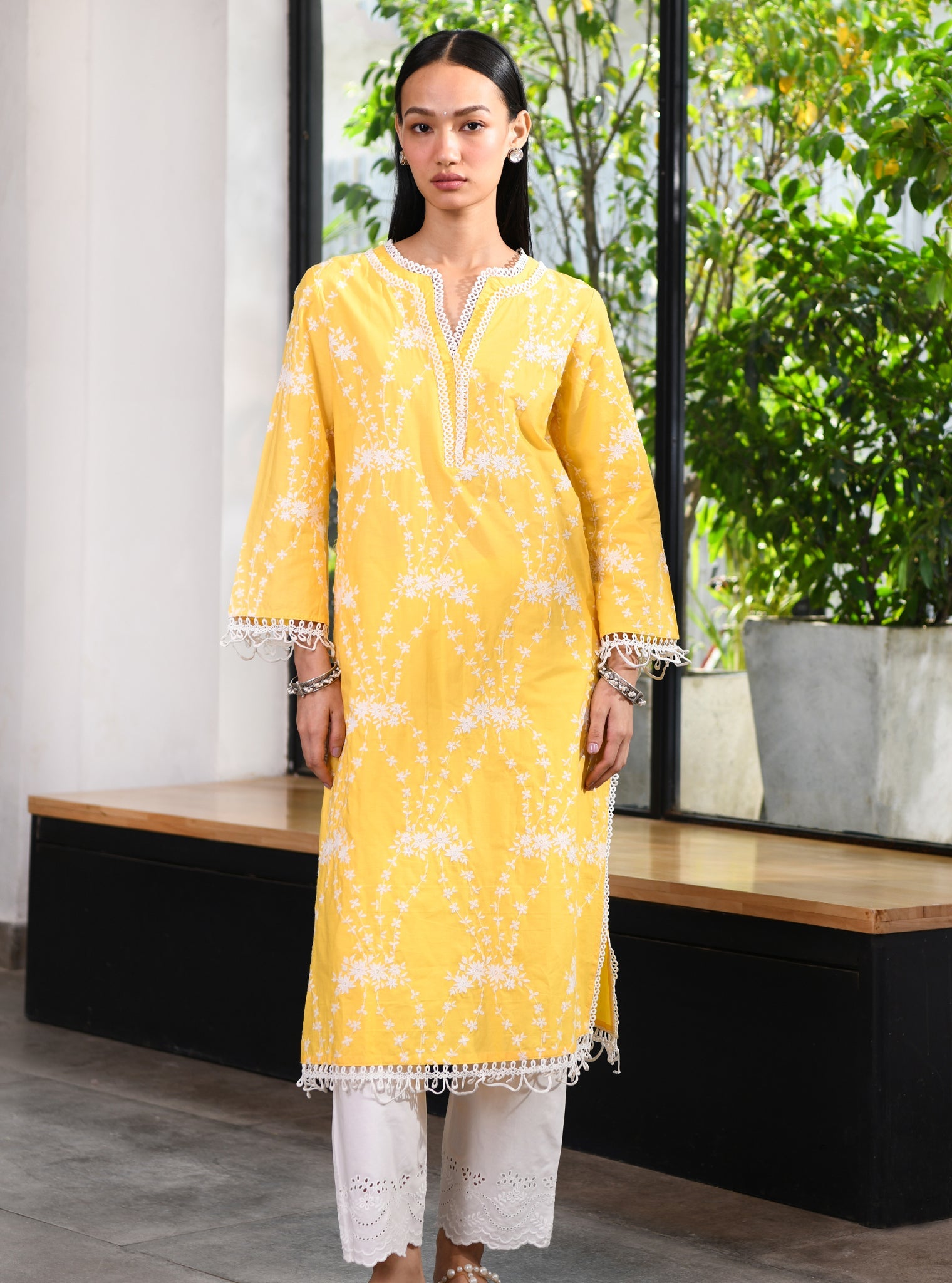 Arki Supima Cotton Yellow Kurta Set