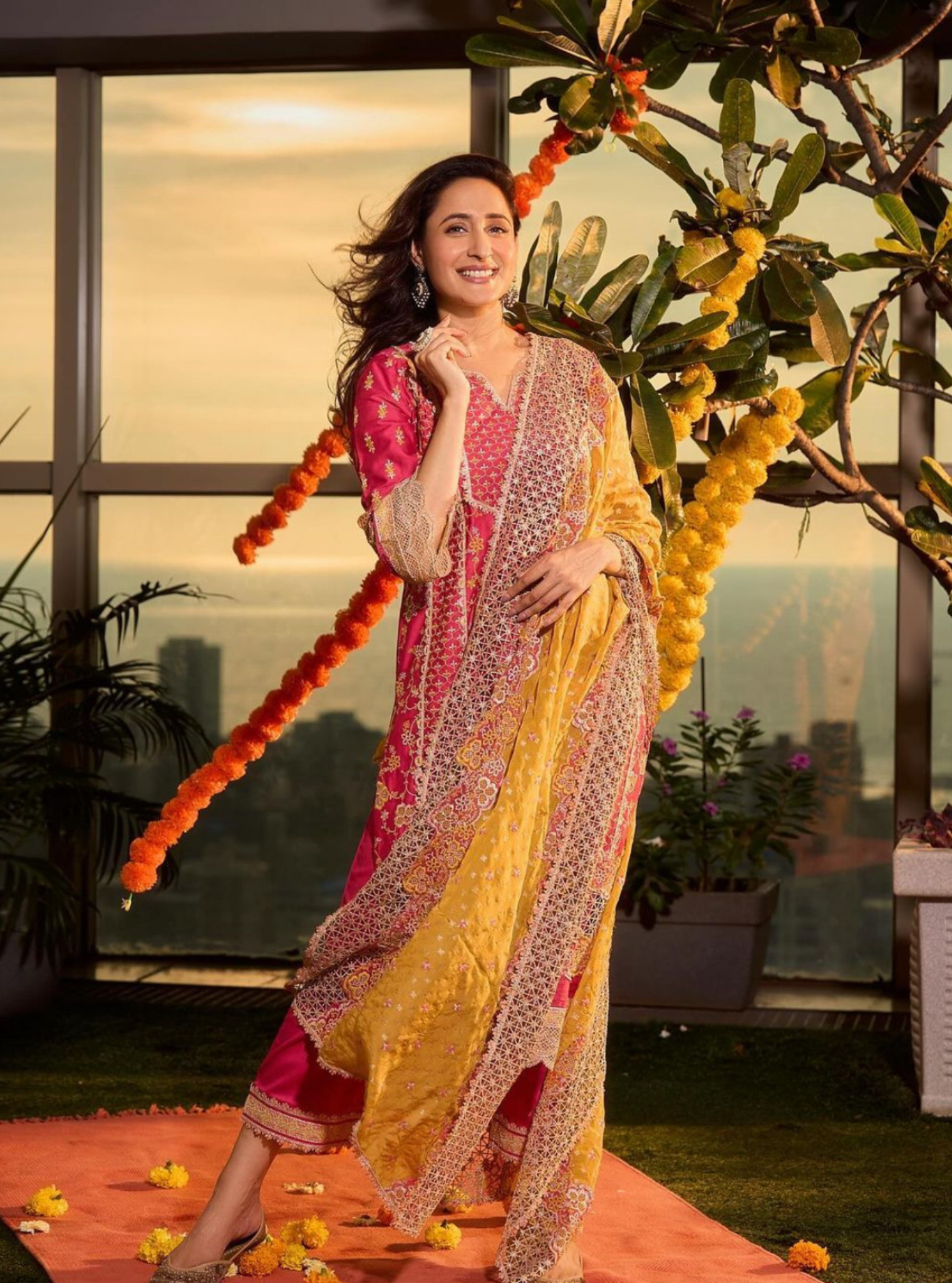 Anchali Pima Satin Fuschia Kurta Set