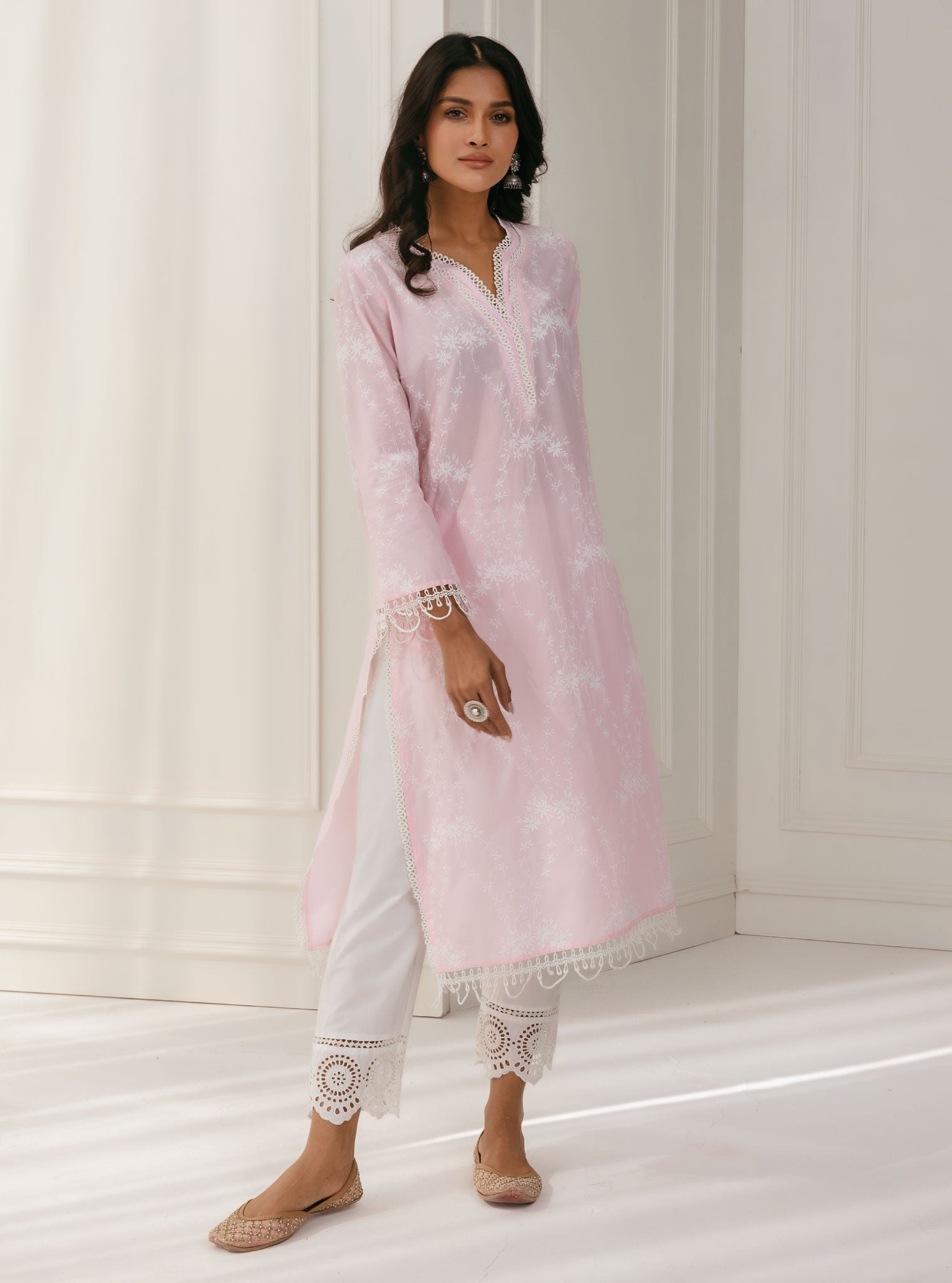 Mulmul Supima Cotton Arki Pink Kurta