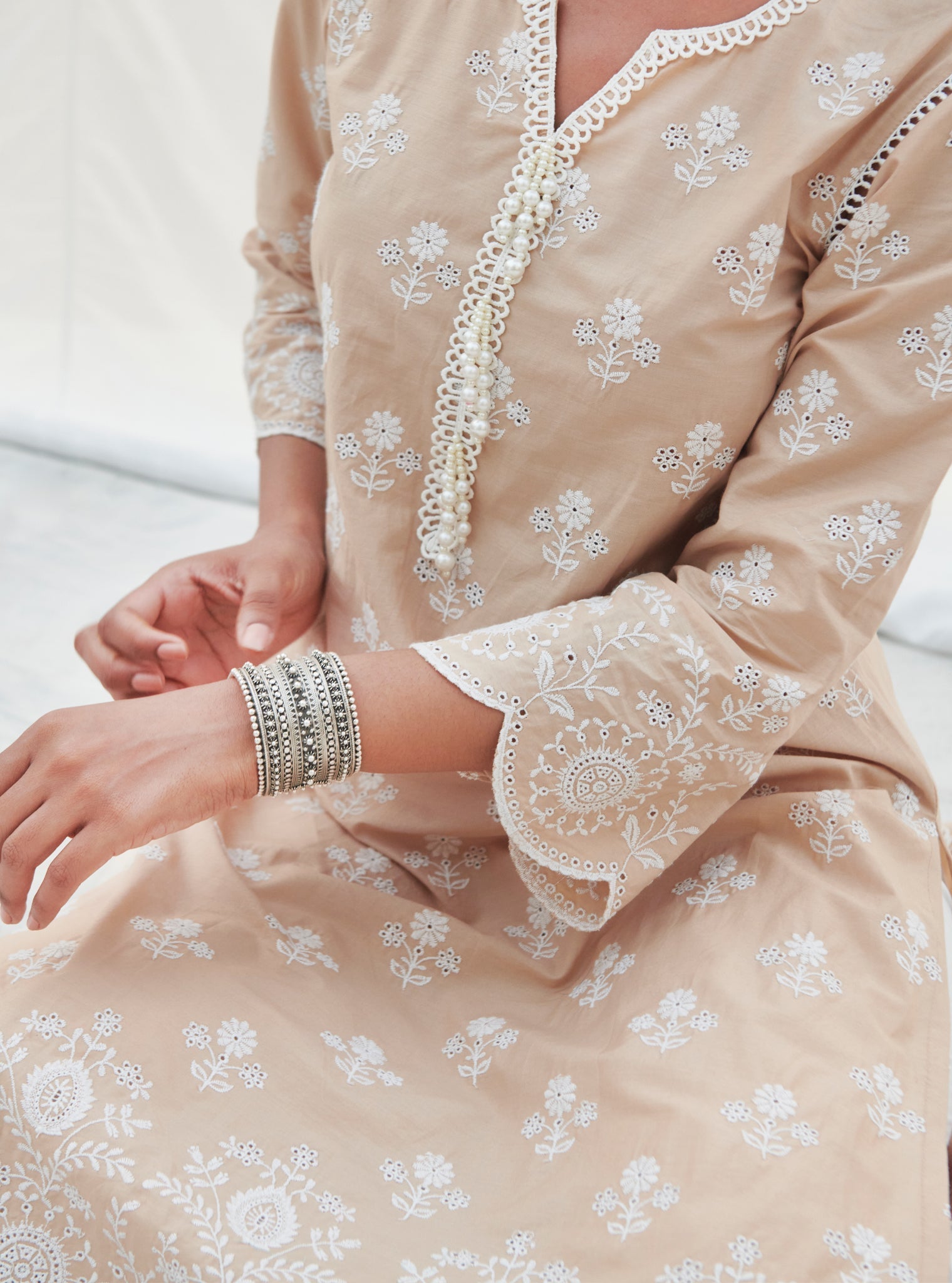 Mulmul Supima Cotton Arpora Beige kurta