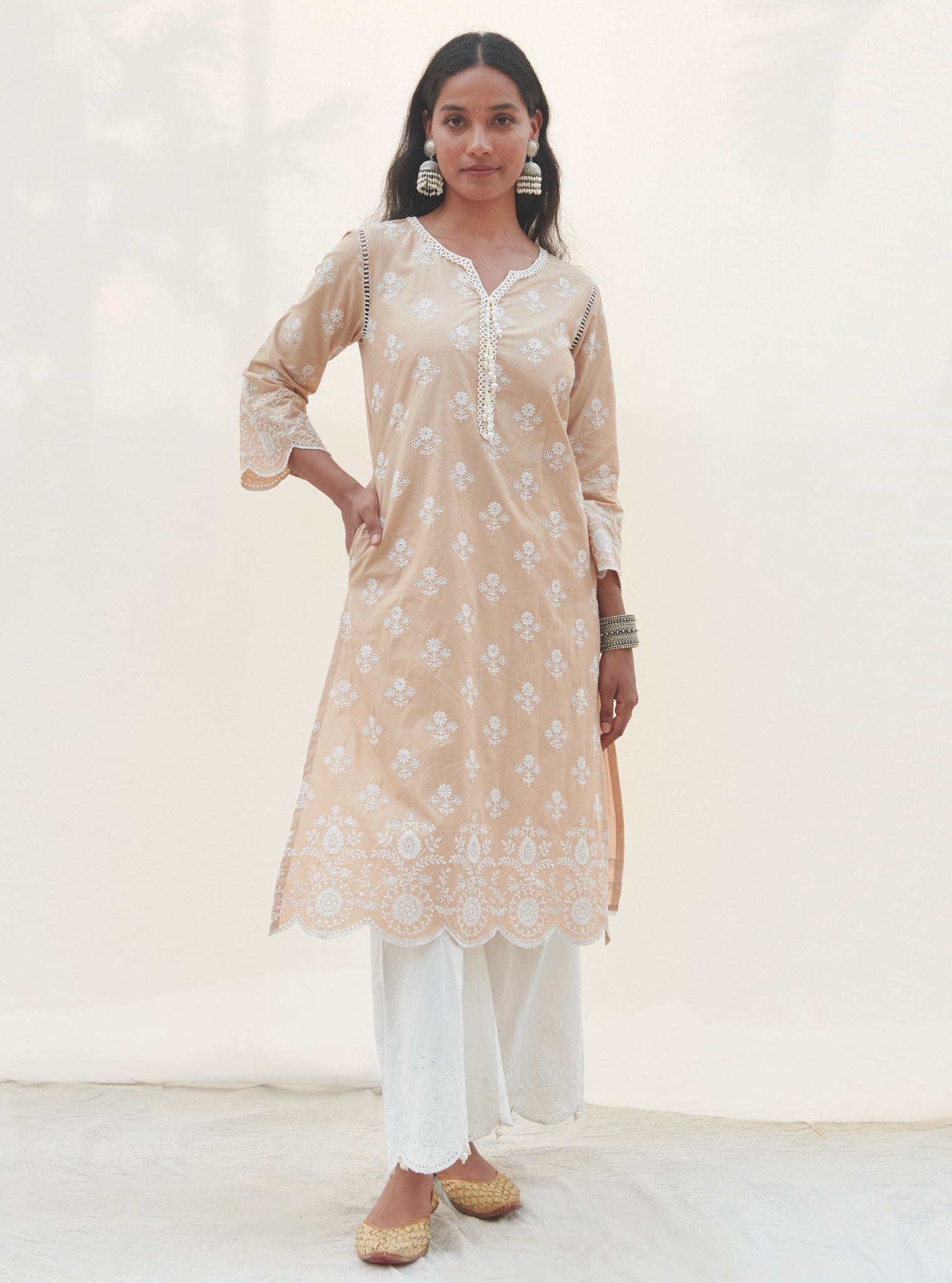 Mulmul Supima Cotton Arpora Beige kurta