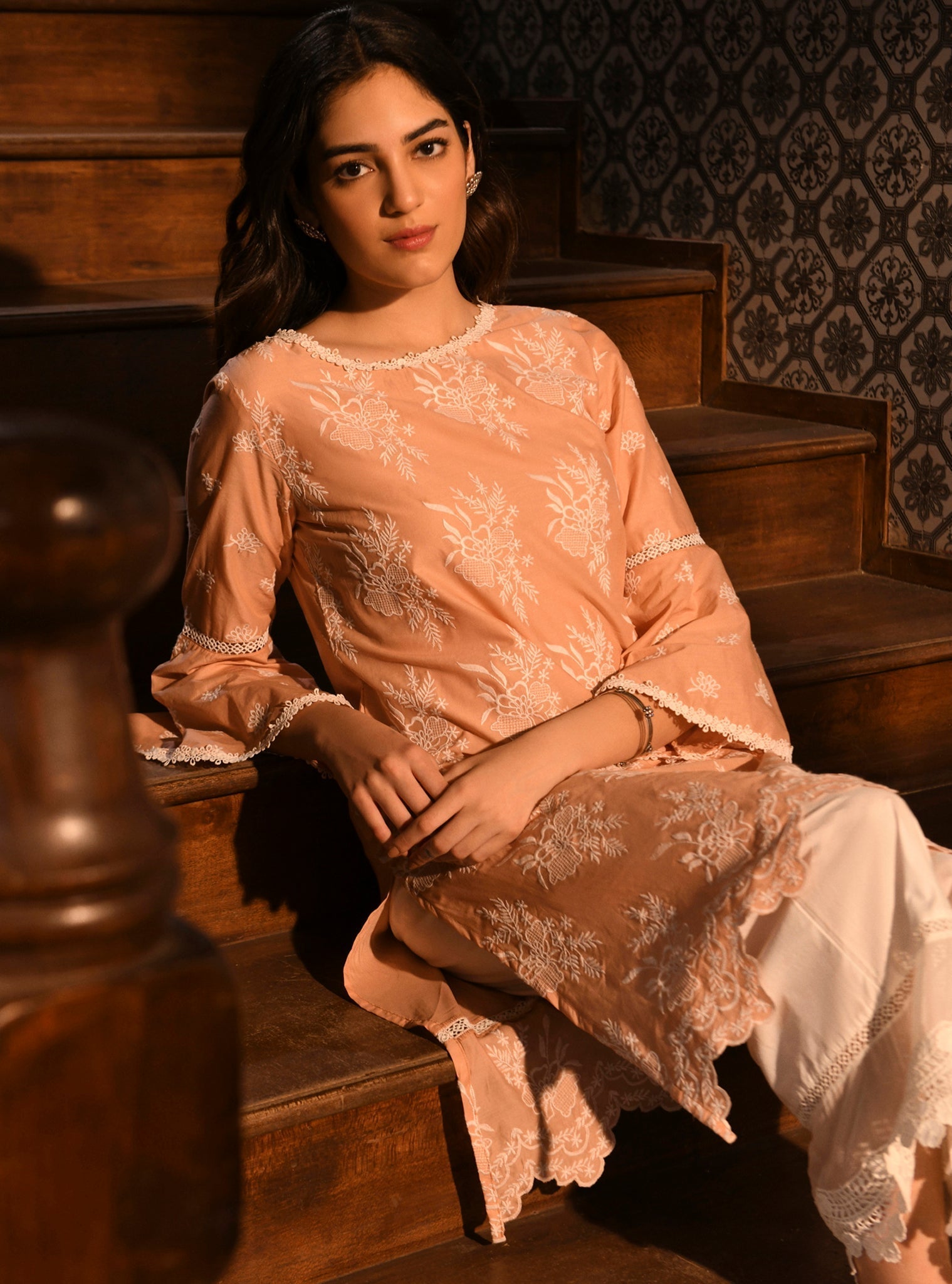 Mulmul Supima Cotton Anisa Peach Kurta