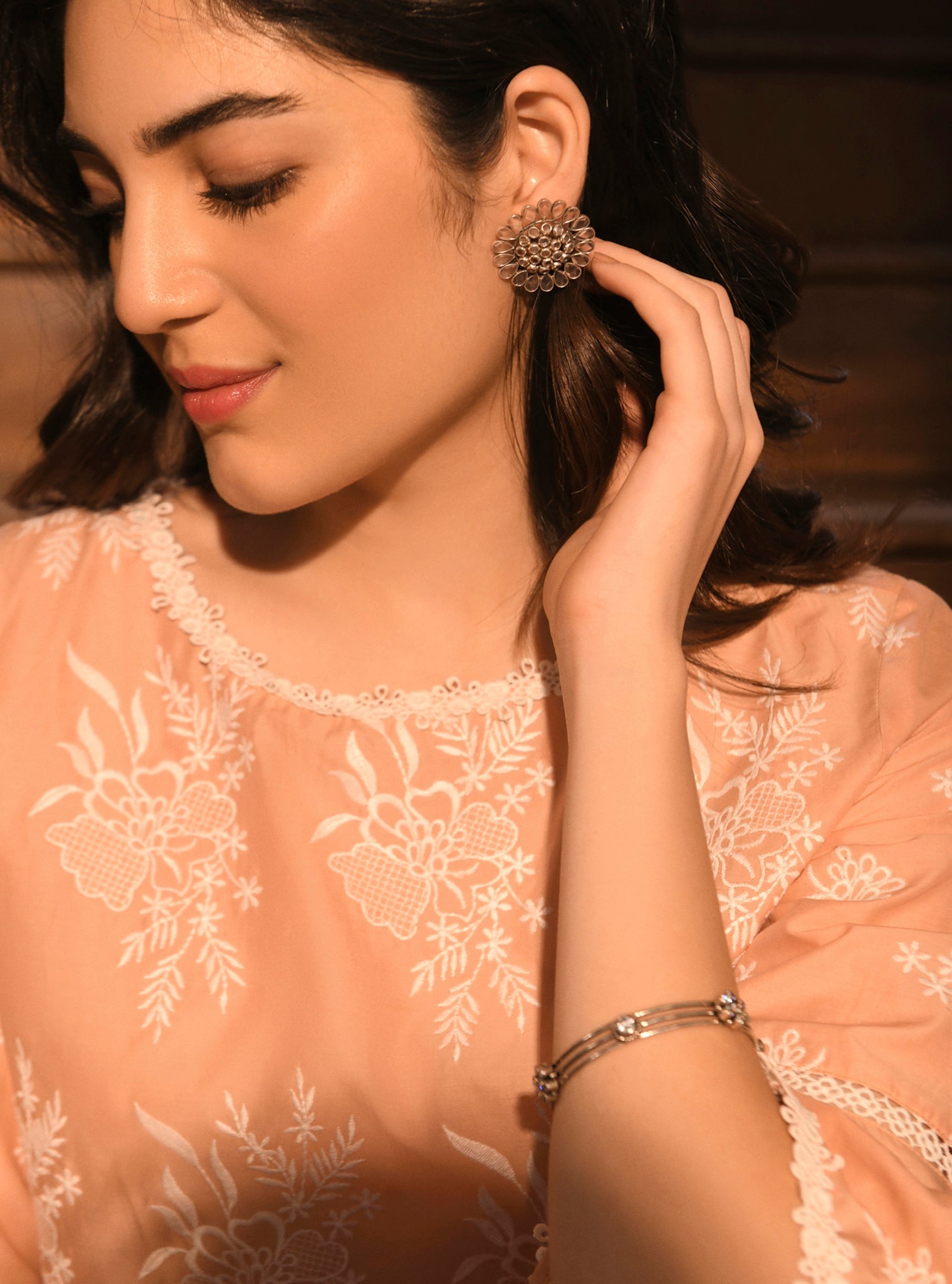 Mulmul Supima Cotton Anisa Peach Kurta