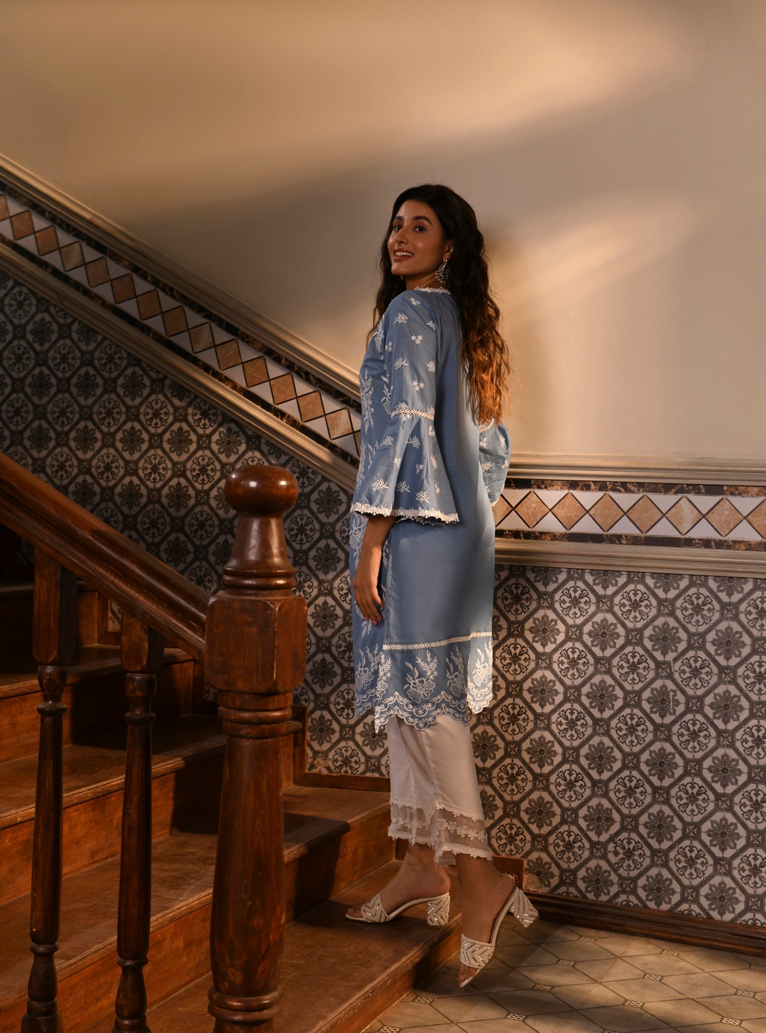 Mulmul Supima Cotton Anisa denim Kurta