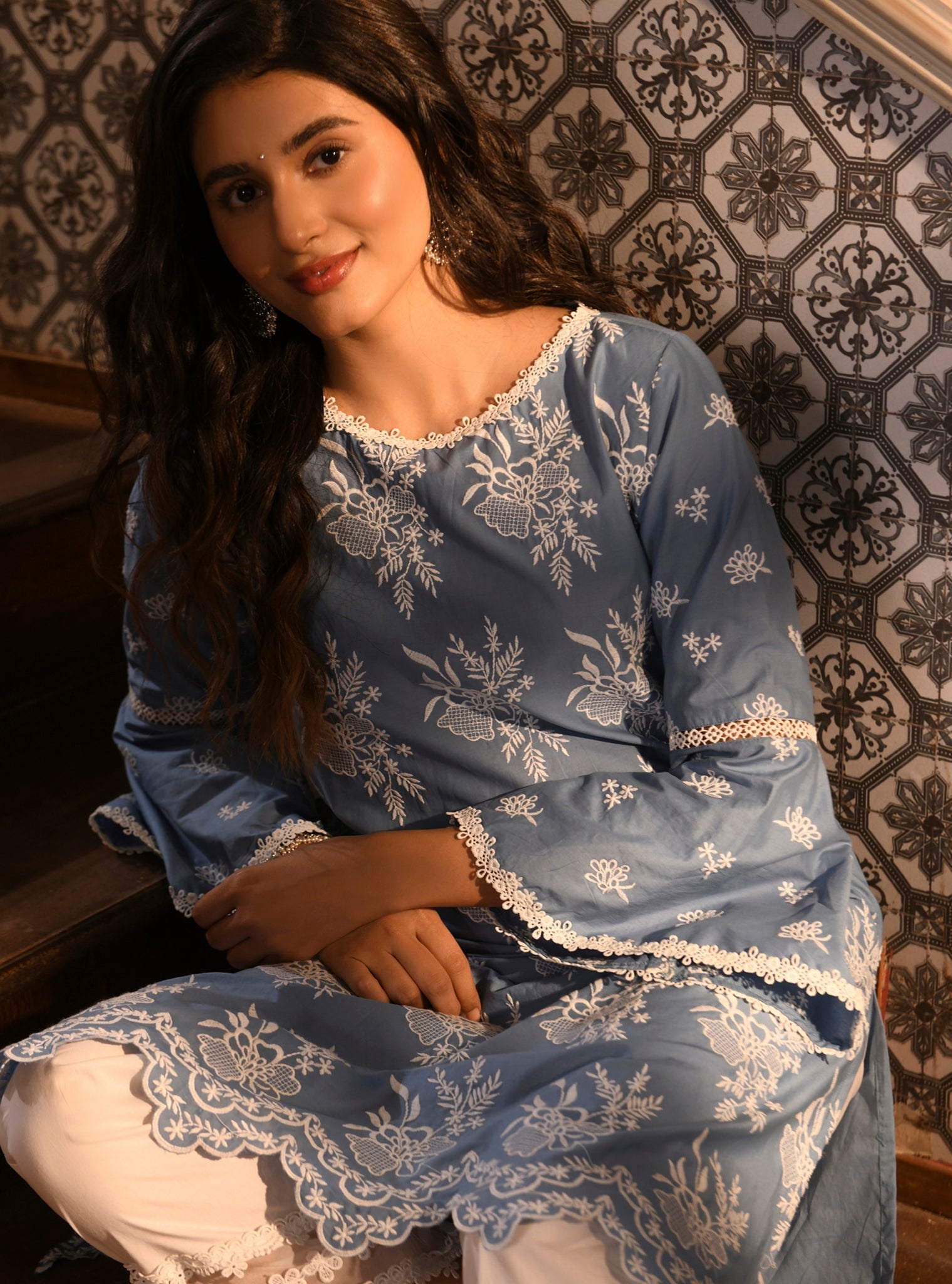 Mulmul Supima Cotton Anisa denim Kurta