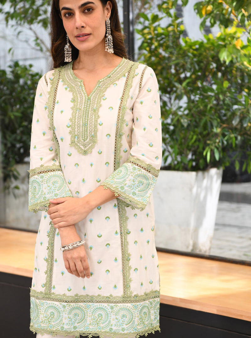 Mulmul Supima Cotton Elsie Kurta Off White