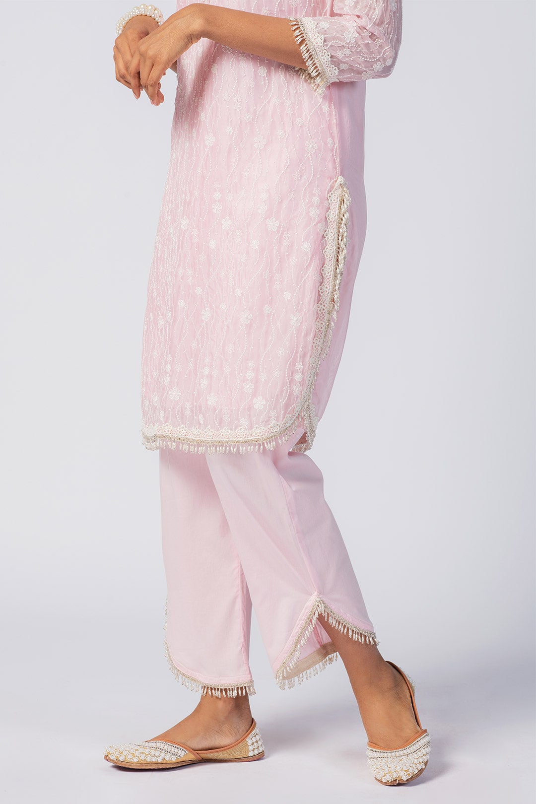 Mulmul Tencel Luxe Organza Freya Pink Round Hem Pant