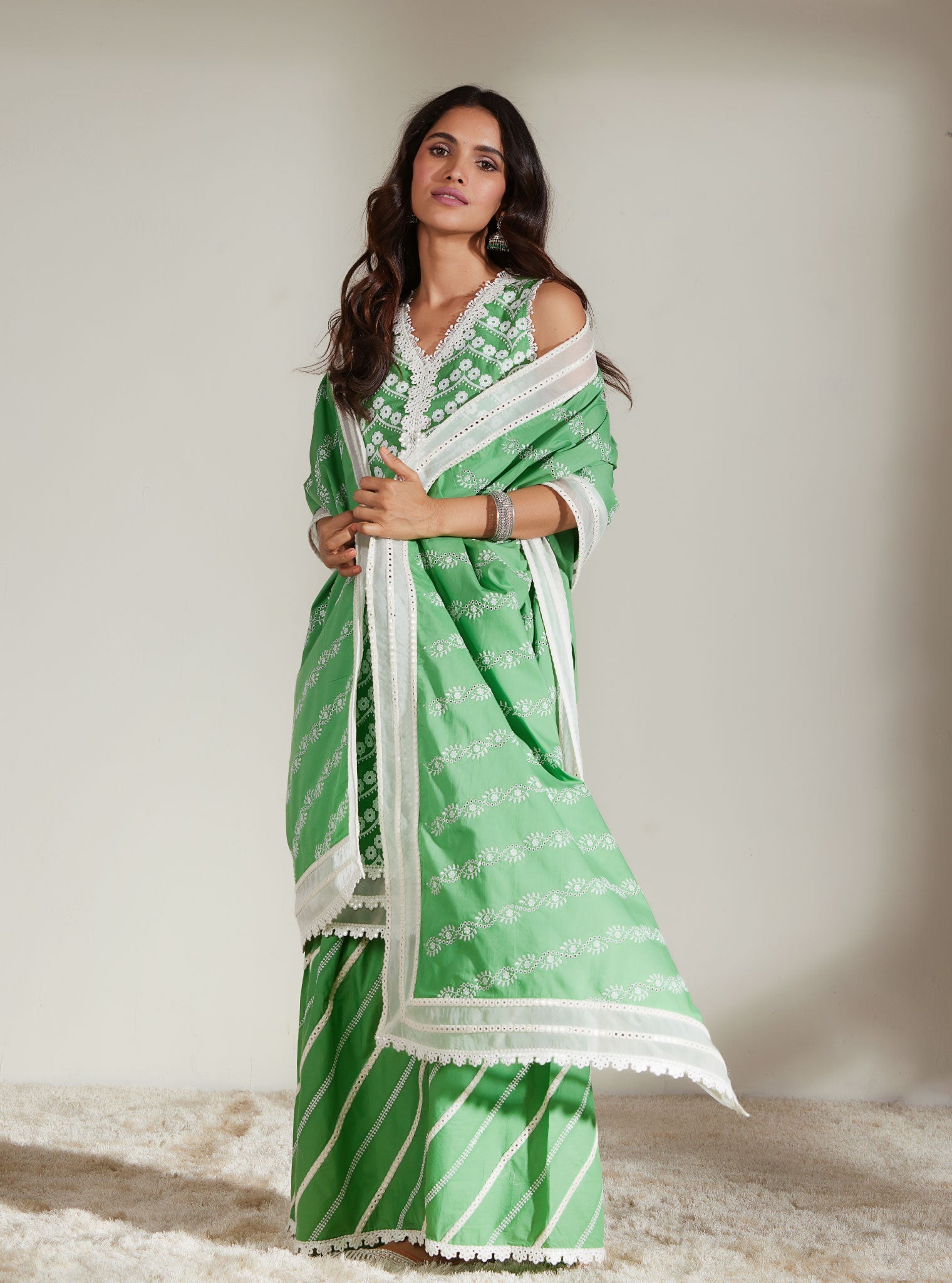 Gabriella Supima Cotton Green Kurta with Garara Set