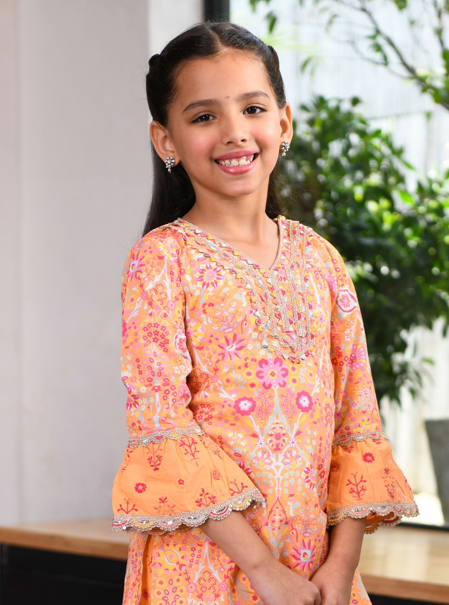 Grace Supima Cotton Orange Kurta with Garara Set