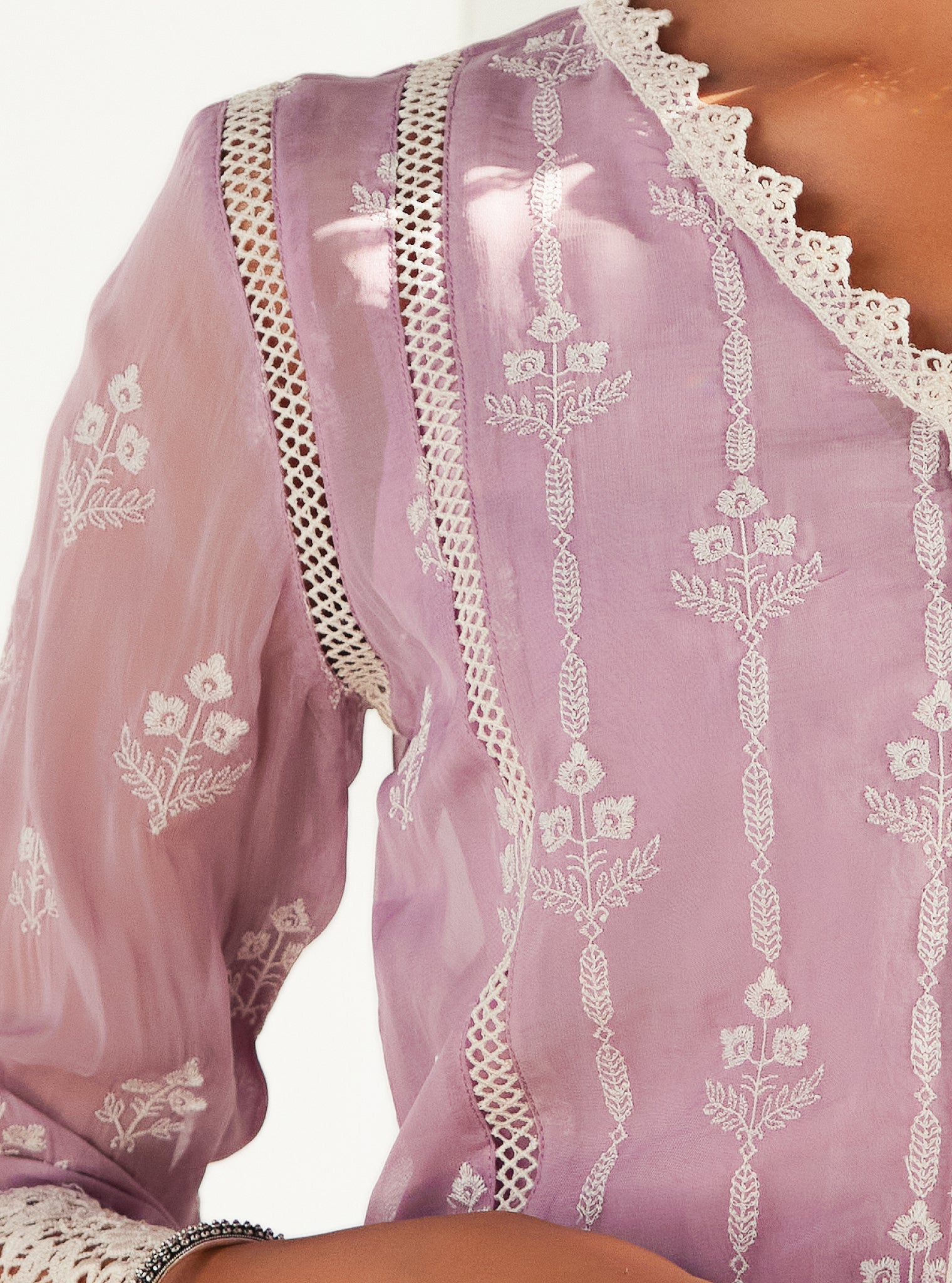 Mulmul Organza Jolene Lilac Kurta With Cotton Jolene Lilac Pant