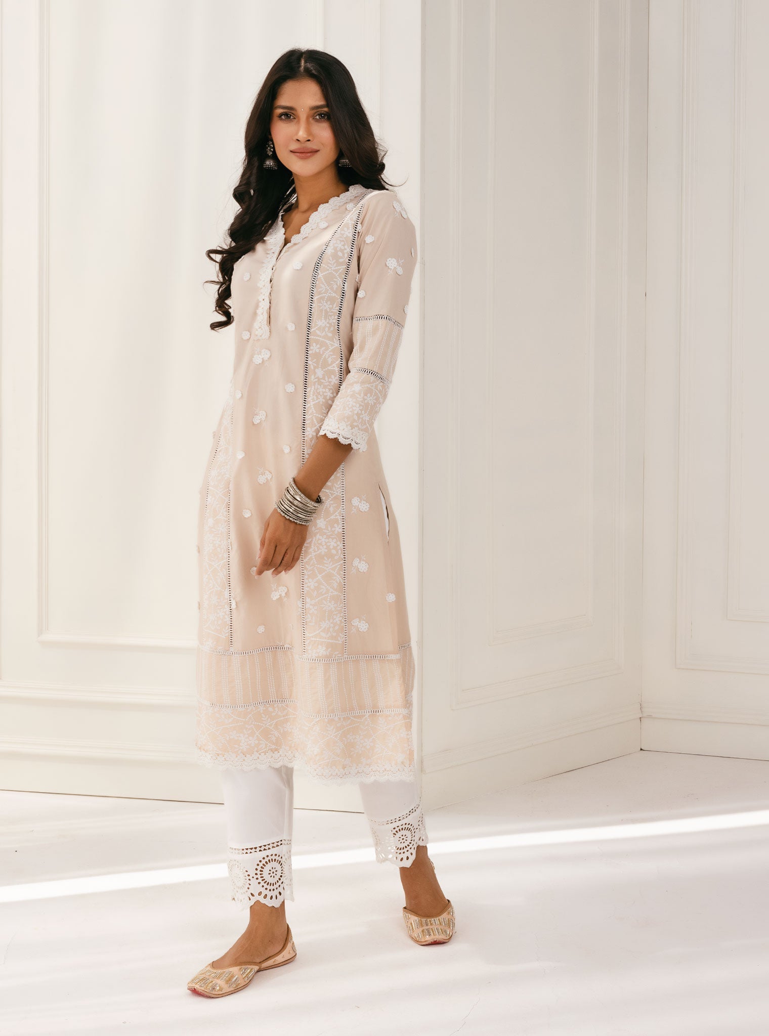Kaza Supima Cotton Beige Kurta Set