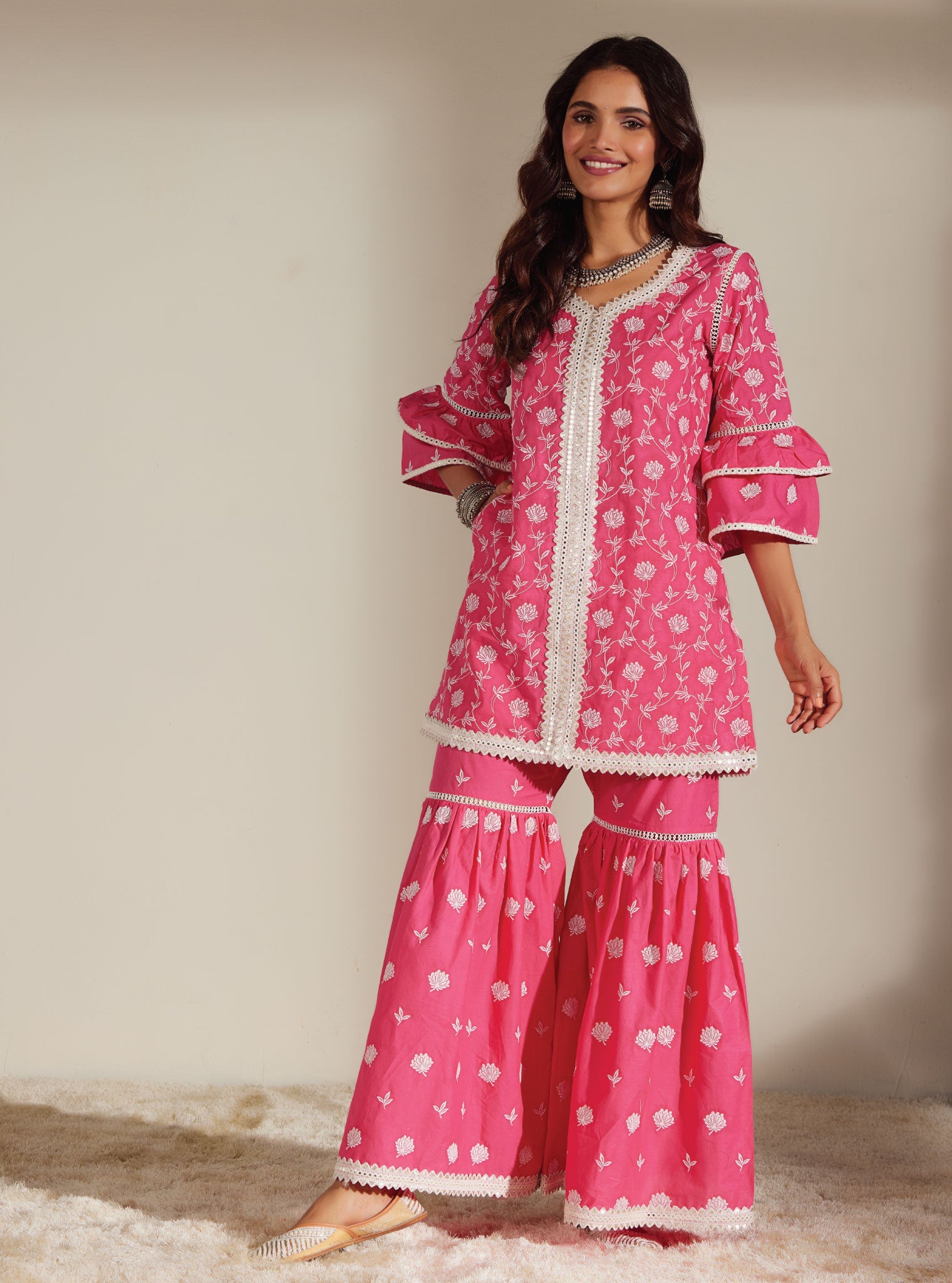 Keziah Supima Cotton Pink Kurta with Garara Set