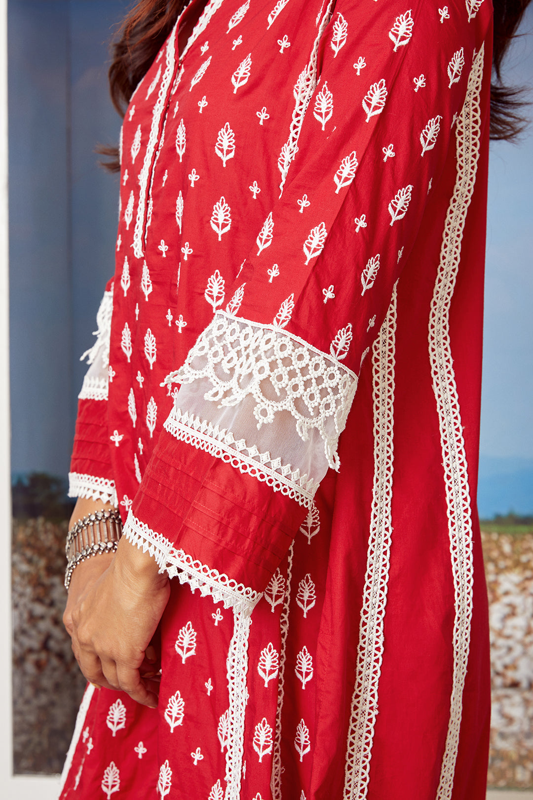 Mulmul Supima Cotton Lake Shore Red Kurta