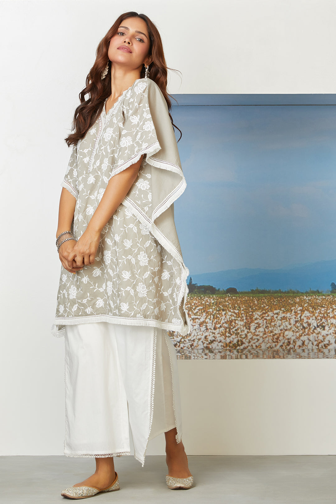 Mulmul Supima Cotton Lotus Pond Grey Kurta
